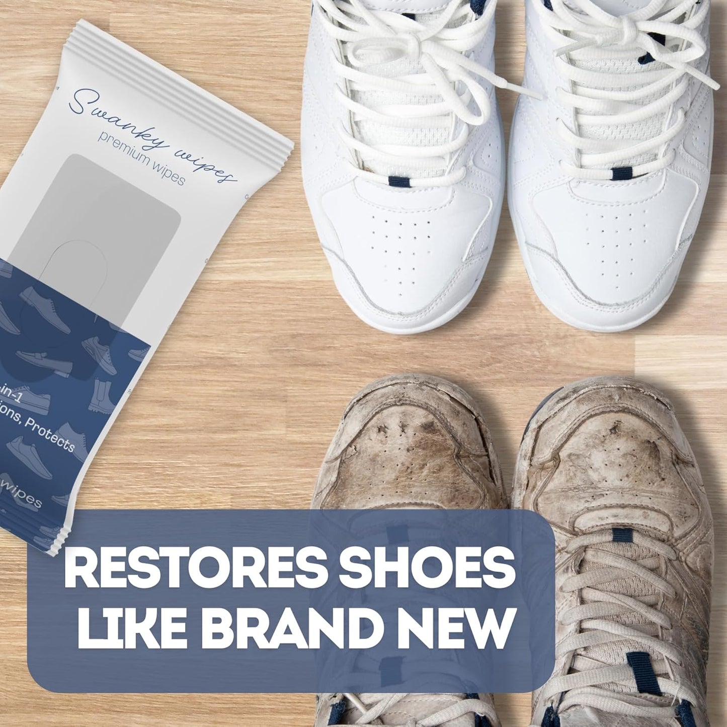 Swanky Shoe Cleaner Wipes - Leather and Sneaker Cleaner, Removes Dirt, Grime and Stains, Quick & Easy Shoe Sole and Boot Cleaning Wipes, Essential Shoe Cleaning Supplies - Soft Wipes, 90 Count