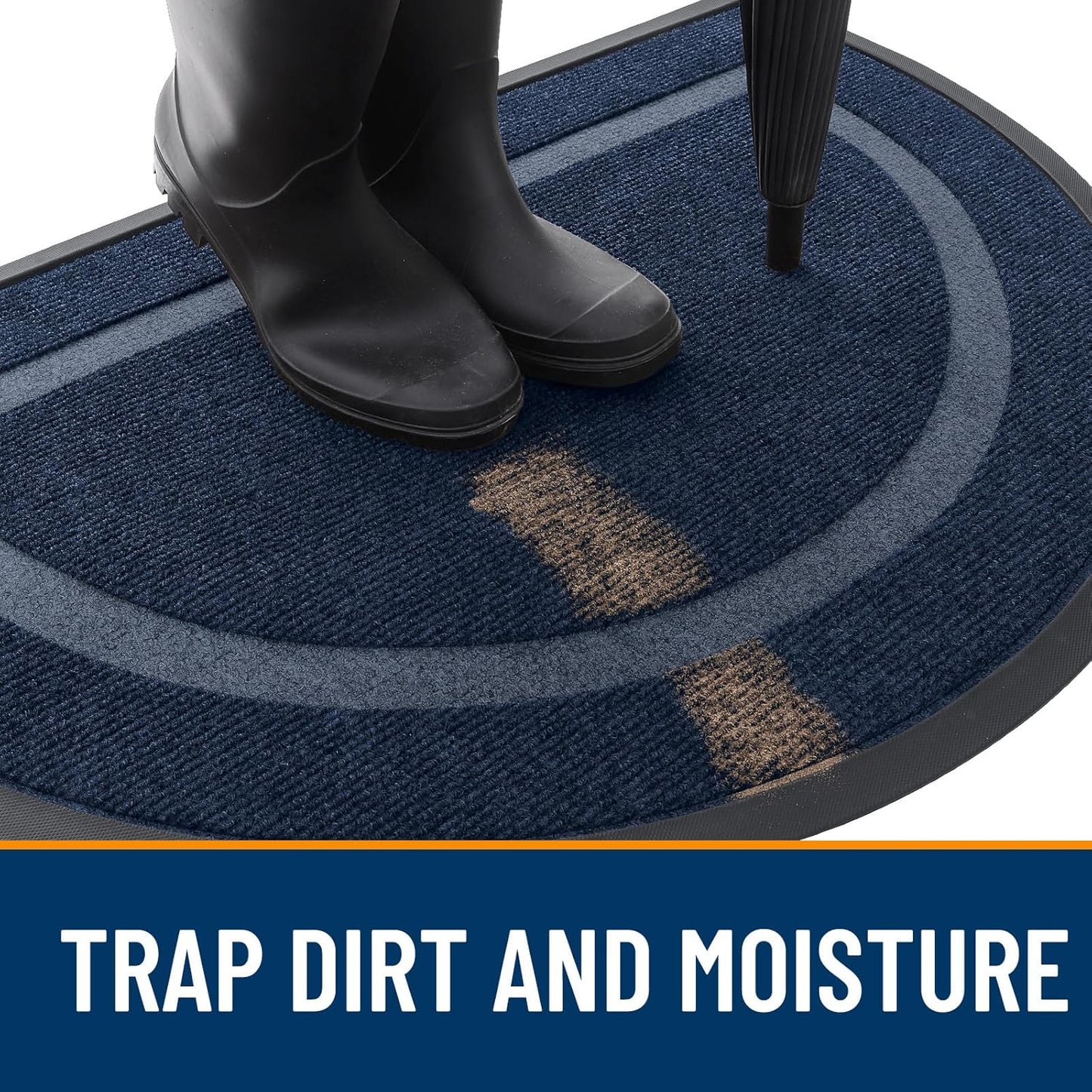 OLANLY Half Circle Door Mat Indoor Outdoor Entrance Welcome, Waterproof All-Season, All-Weather Doormat, Sturdy Natural Rubber, Low Profile, Easy Clean Patio Porch Entryway Mat, 47x23, Blue