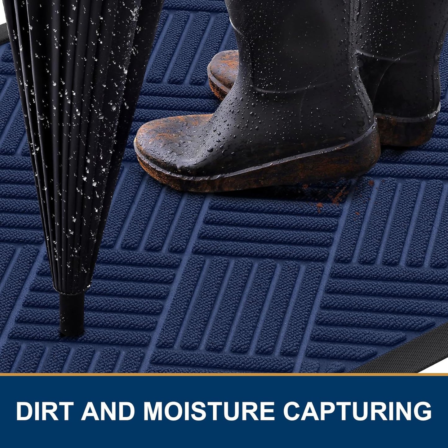 Smiry Front Door Mat Outside Entrance, Heavy Duty Outdoor Indoor Natural Rubber Doormat, Non Slip, Trap Dirt and Moisture, Easy Clean, Low Profile Patio Porch Entryway Mat, 47x32, Navy Blue