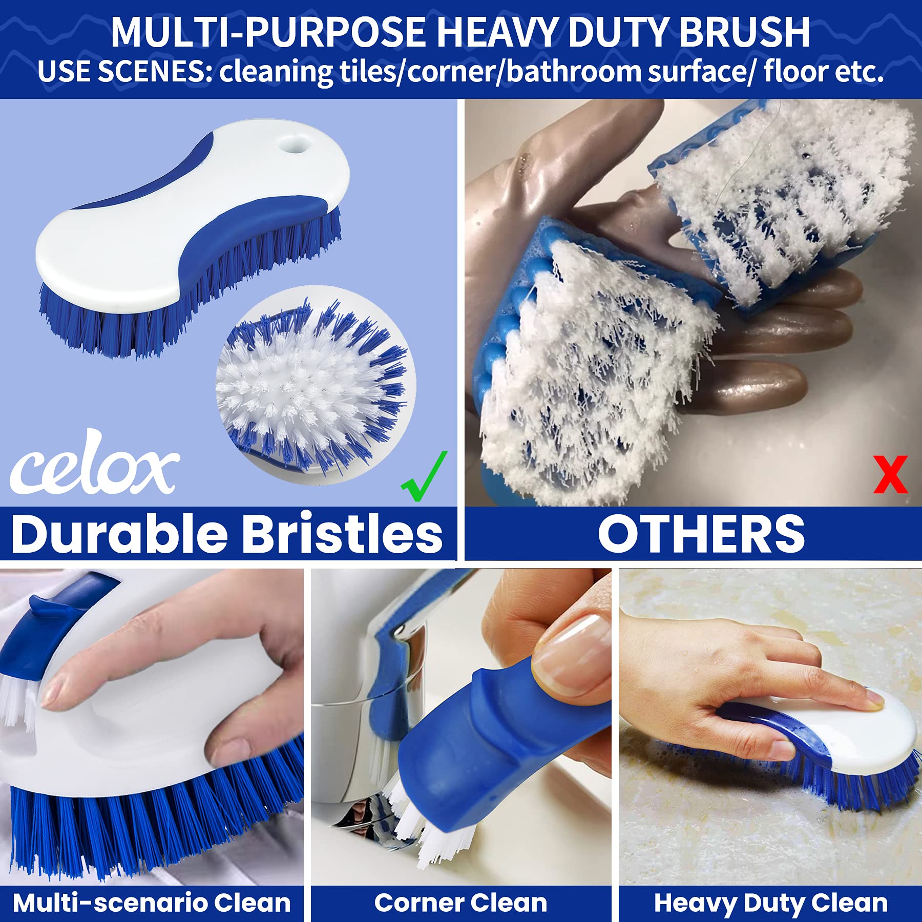 CELOX Kitchen Scrub Brush Set with Ergonomic Handle, Deep Cleaning Brushes, Include Dish Brush