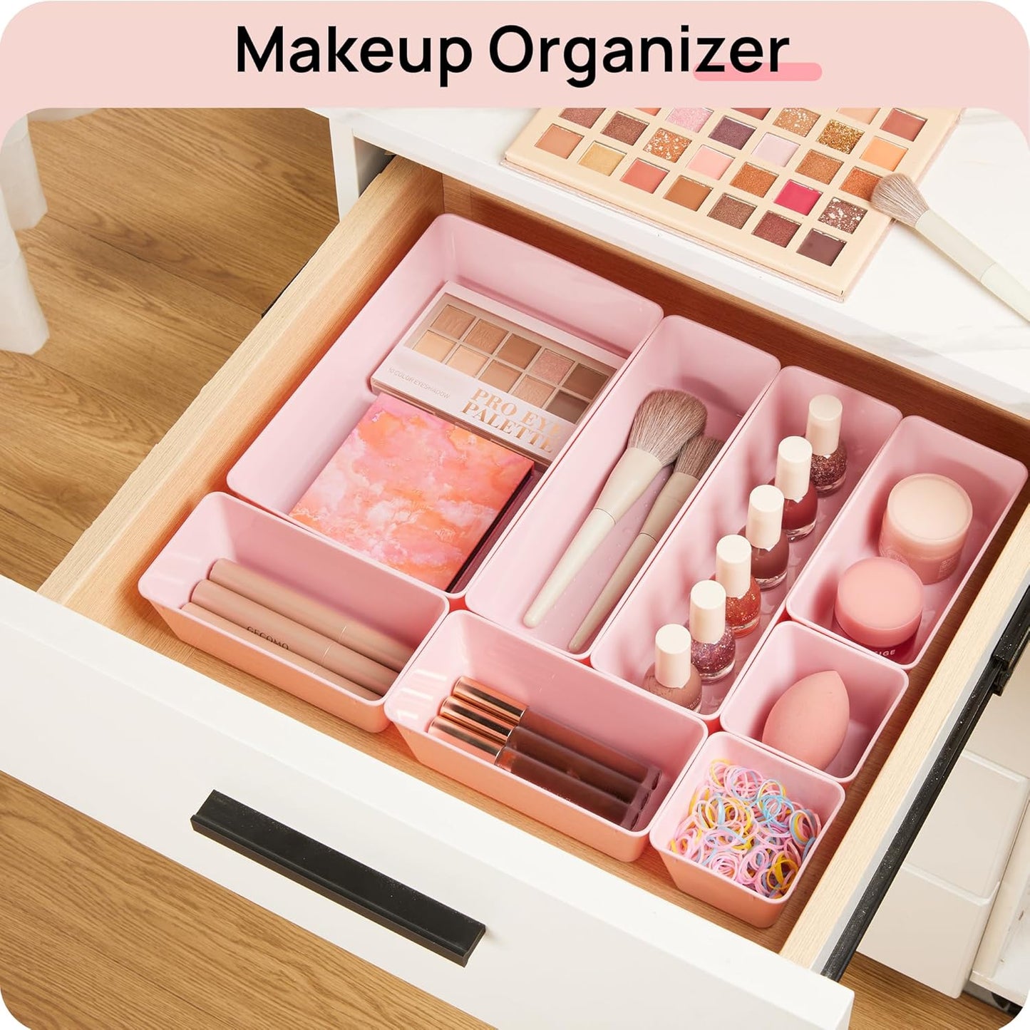 Vtopmart 25 PCS Plastic Drawer Organizers Set, 4-Size Versatile Bathroom and Vanity Drawer Organizer Trays, Storage Bins for Makeup, Bedroom, Kitchen Gadgets Utensils and Office