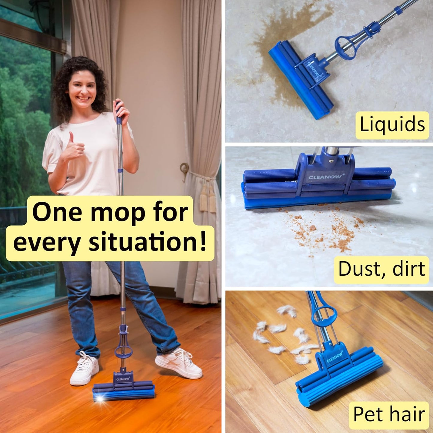 OneTouch GO! Floor Cleaner, Floor Mops, Sponge Mops, Mop with Wringing Function (Cleanow OneTouch GO! Mop + 2 Refills)