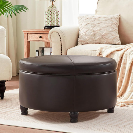 30-Inch Round Storage Ottoman, Modern Ottoman Coffee Table with Removable Top for Living Room