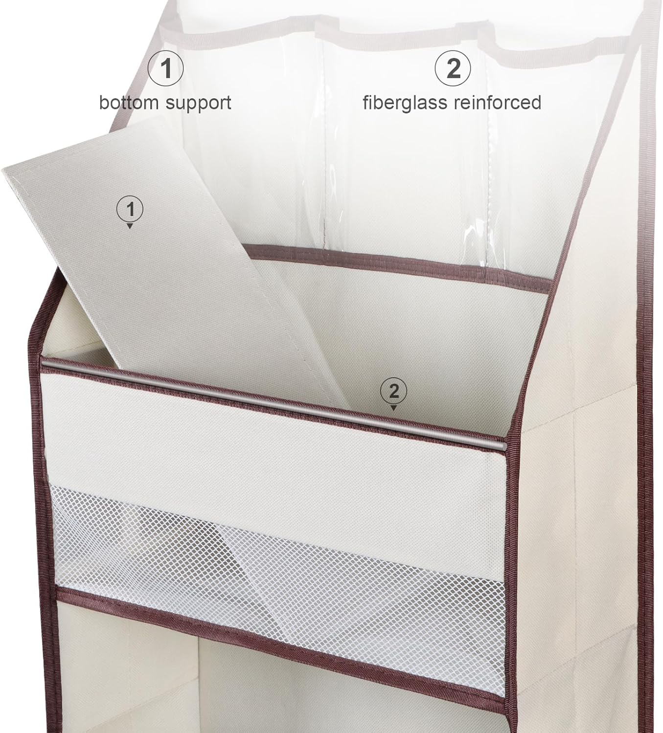 Univivi 6-Shelf Over Door Hanging Organizer Fabric Baby Door Storage with 5 Large Pockets and 3 Small PVC Pockets Wall Mount Hanging Storage Organizers for Baby Essential (Beige)