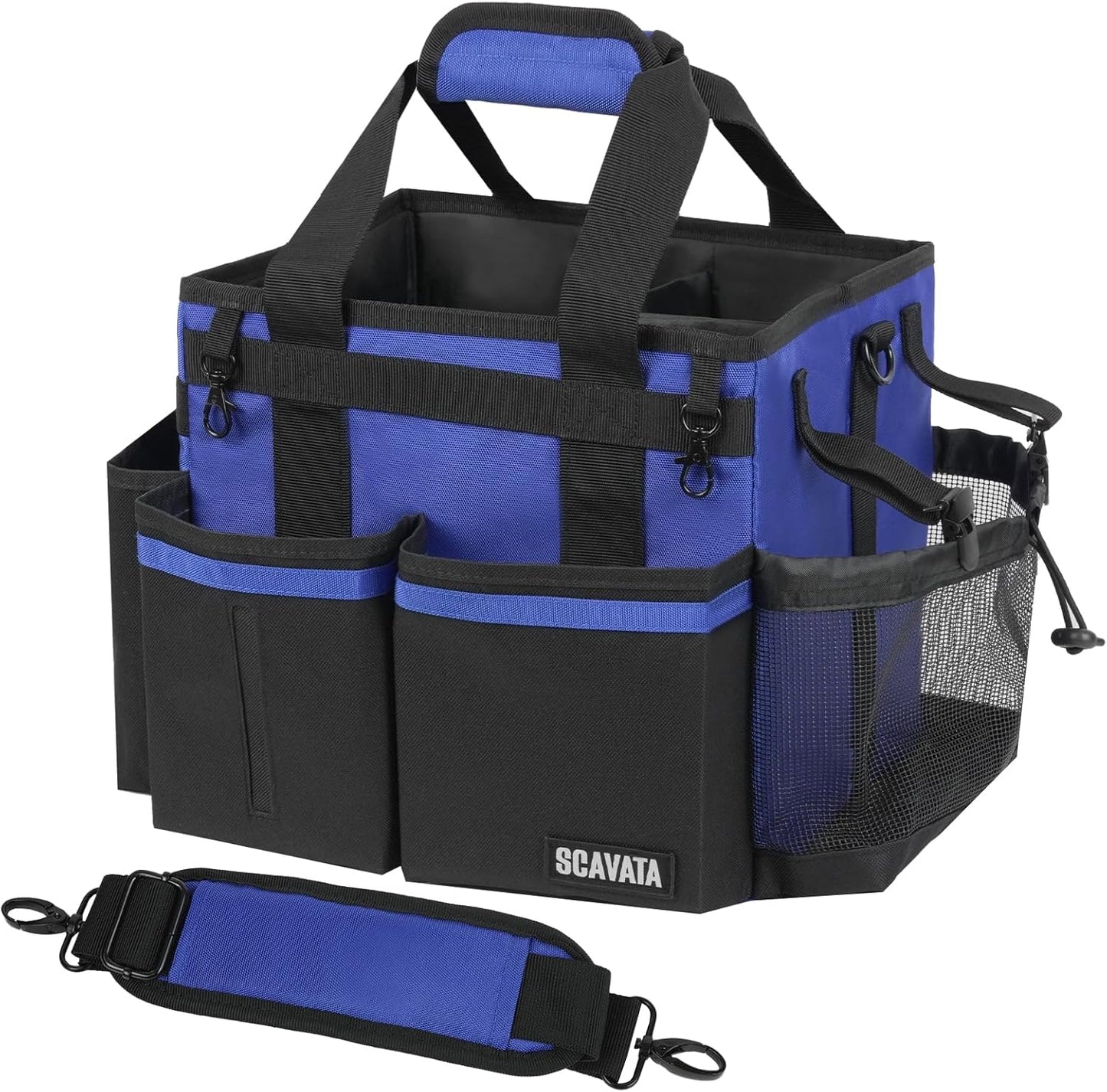 Compact Wearable Cleaning Caddy, Small Supplies Organizer with Handle & Shoulder Straps for Housekeepers, Under Sink & Car Cleaning Tool Organizer Bag (Blue)