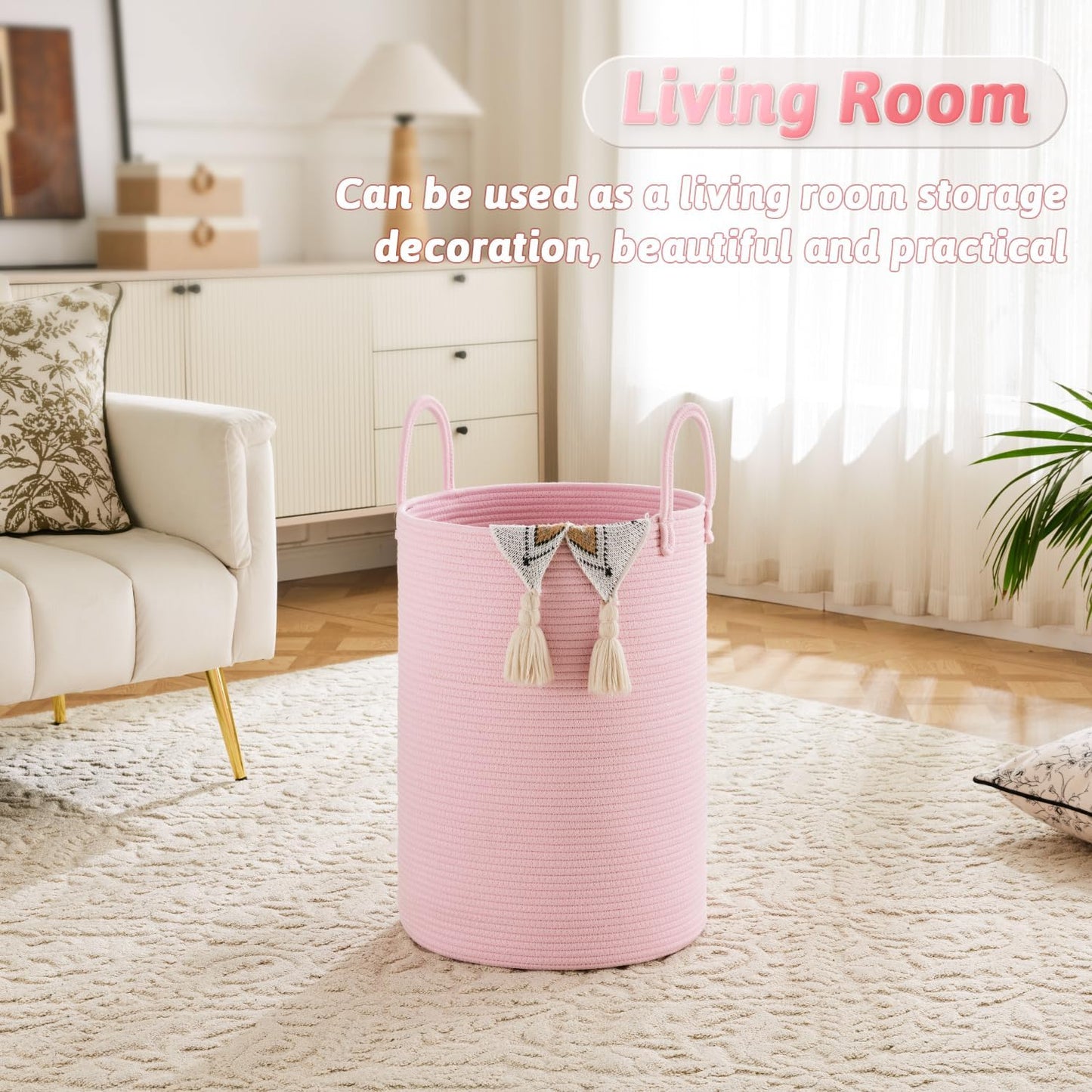 Laundry Basket,Woven Cotton Rope Laundry Hamper,80L for Decorative Storage of Dirty Clothes,Toys and Blankets in Bathroom,Baby Room and Living Room
