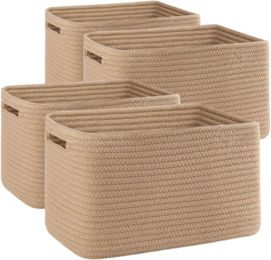 OIAHOMY 4 Pack Storage Baskets for Organizing, Cube Storage Bins for Shelves, Rectangle Storage Baskets With Handles, Woven Baskets for Storage, 12.7''Lx9''Wx7.8''H, Yellow