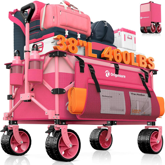 220L Collapsible Wagon Cart Foldable, 460lbs Load Capacity Heavy Duty Folding Beach Wagons with Big