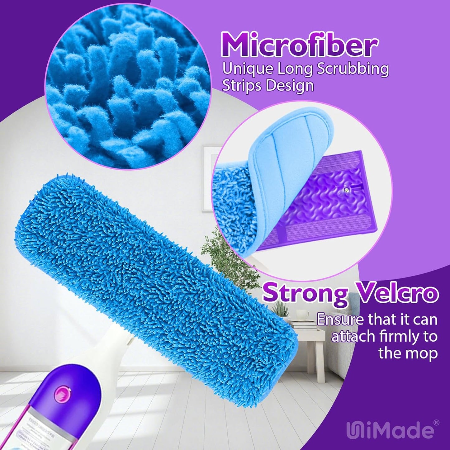 Reusable Mop Pads for Swiffer PowerMop, 8 Pack Microfiber Mop Pad Refill with Scrubber Strips for 13''-15'' SprayMop, Washable Mop Pads Use for Most Floor Types, Designed for Pets - Blue