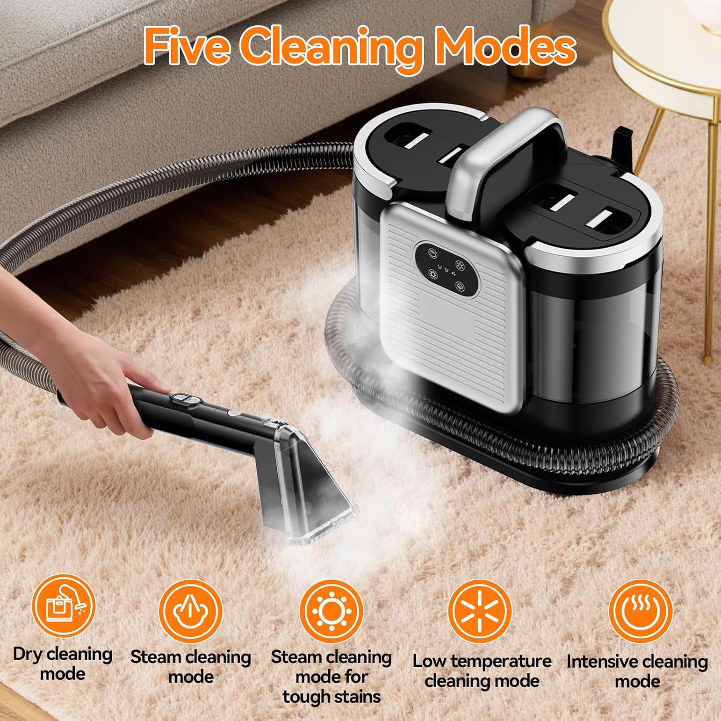Portable Carpet and Upholstery Spot Cleaner Machine, Instant Heating Carpet Cleaner Machine With 5 Cleaning Modes, 13Kpa Powerful Scution Stain Remover Deep Cleaner for Pets, Area Rugs, Sofa, Seat