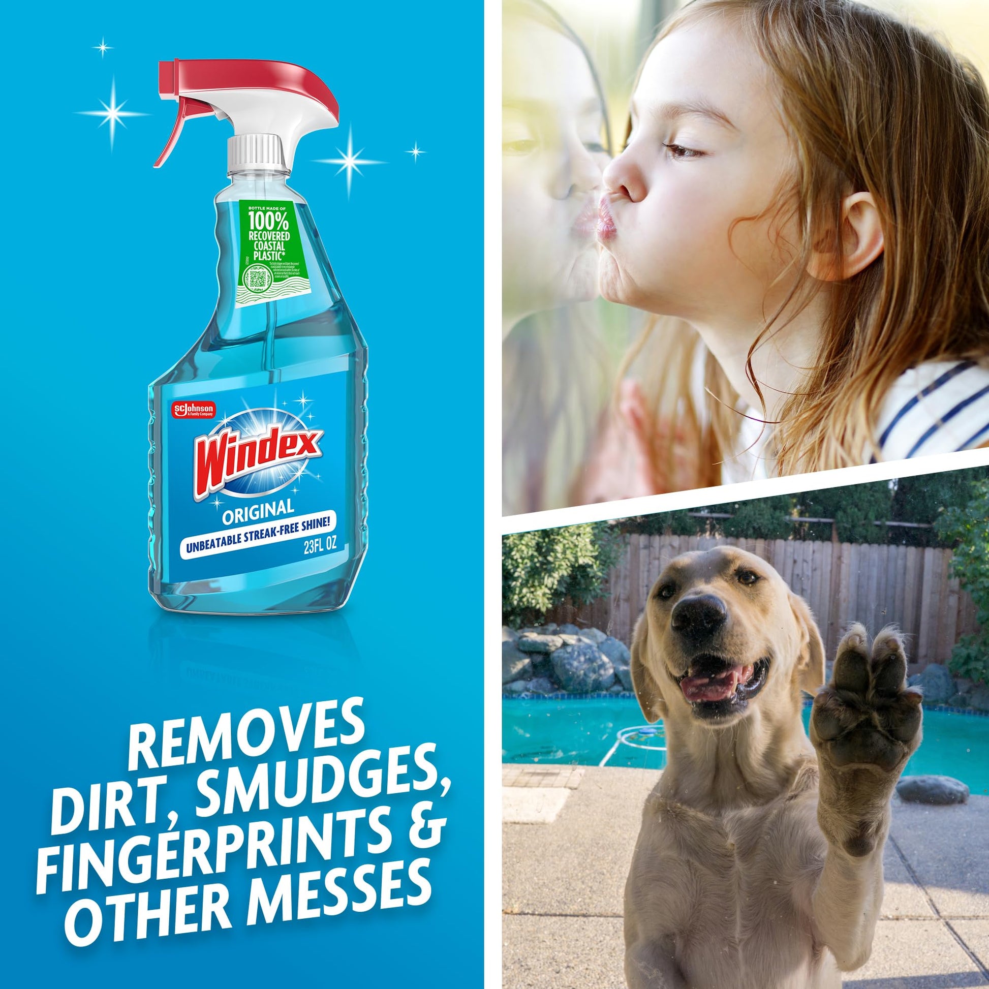 Windex Glass and Window Cleaner Spray Bottle, Bottle Made from 100% Recycled Plastic, Surface