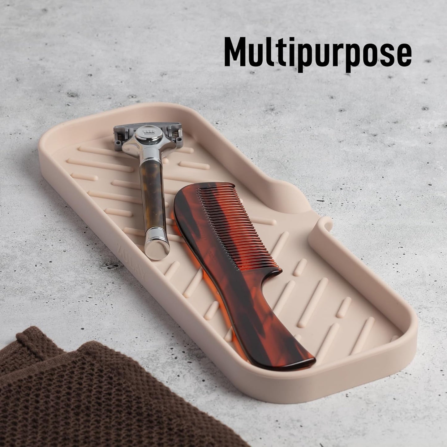 Zulay Large Silicone Sponge Holder (12x4) – Flexible Sink Organizer Tray for Kitchen & Bathroom – Multipurpose Soap Dish for Sponges, Makeup, Trinkets & More (Ivory)