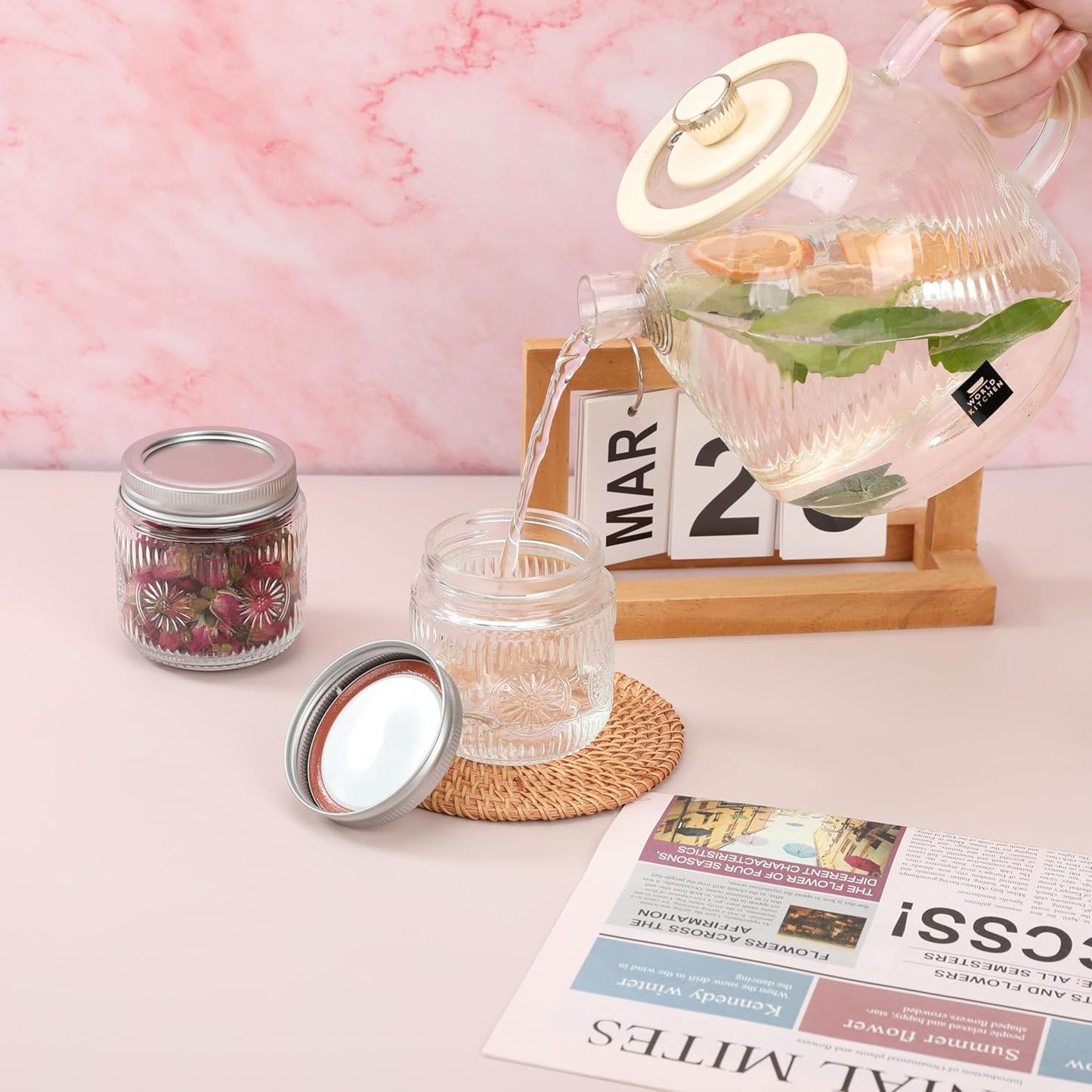 Mason Jars 8 oz - Vintage Small Glass Mason Jars with Silver Metal Lids, Regular Mouth Canning Jars, Safe For Storage, Canning, Pickling, Preserving, Fermenting, DIY Crafts & Decor (8Pack)