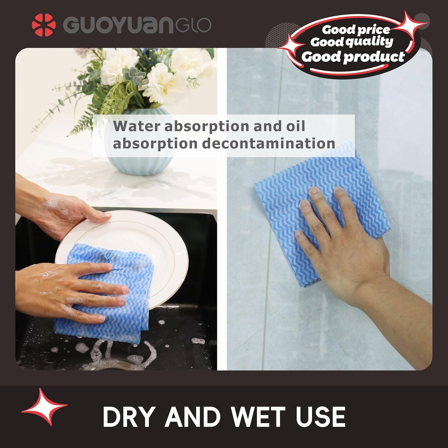 Disposable Cleaning Cloths Reusable Dsih Cloths for Kitchen Disposable Dish Rag Dry Fast 11.8x11.8 inch Pack of 100, Blue