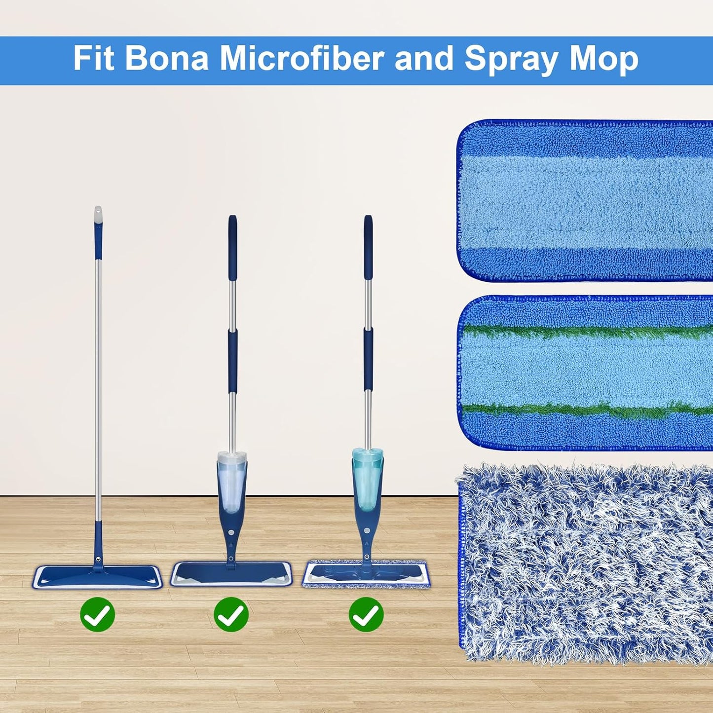 8 Pack Microfiber Cleaning Pad for Bona Mop Hardwood & Hard Surface Floors Dry and Wet Floor Cleaning - Includes 4 Microfiber Cleaning Pad, 2 Deep Clean Pads and 2 Dusting Pad - Dual Zone Cleaning