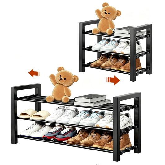 HDDTTZ Upgraded 3-Tier Expandable Shoe Rack, Adjustable Shoe Shelf Storage Organizer Heavy Duty