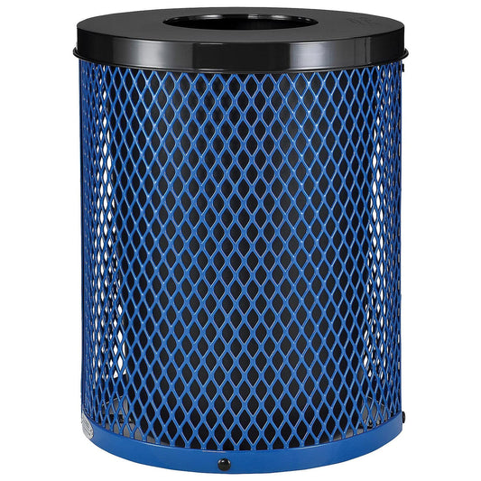 Global Industrial Outdoor Diamond Steel Trash Can with Flat Lid and Plastic Liner, 36 Gallon