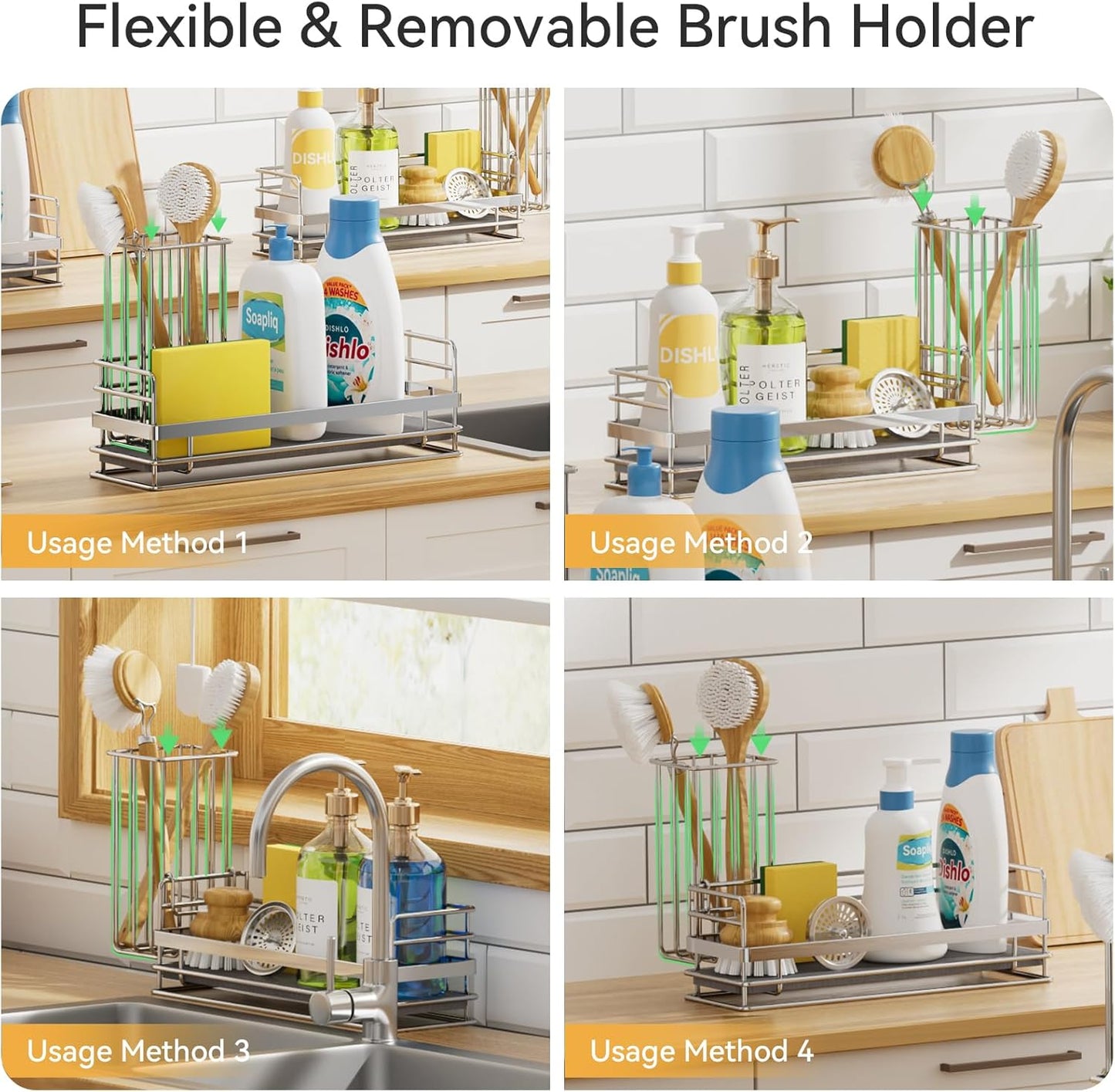 Yofidra Sink Caddy with Stone Drying Tray: Stainless Steel Soap Dispenser Kitchen Sink Organizer Set, Sponge Holder Counter Accessories Decor for Kitchen Organizers and Storage 8.1x3.5x4.5 in Sliver