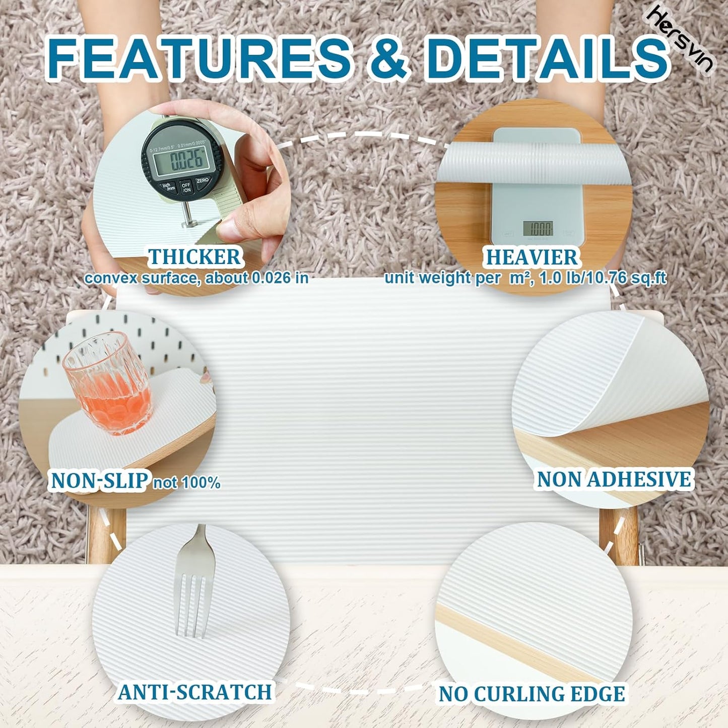 Shelf Liners 24 in x 20 ft EVA Drawer Mats, Non-Adhesive Cupboard Protector, Kitchen Cabinet Lining Fridge Liner (White Stripe, 61x610cm)