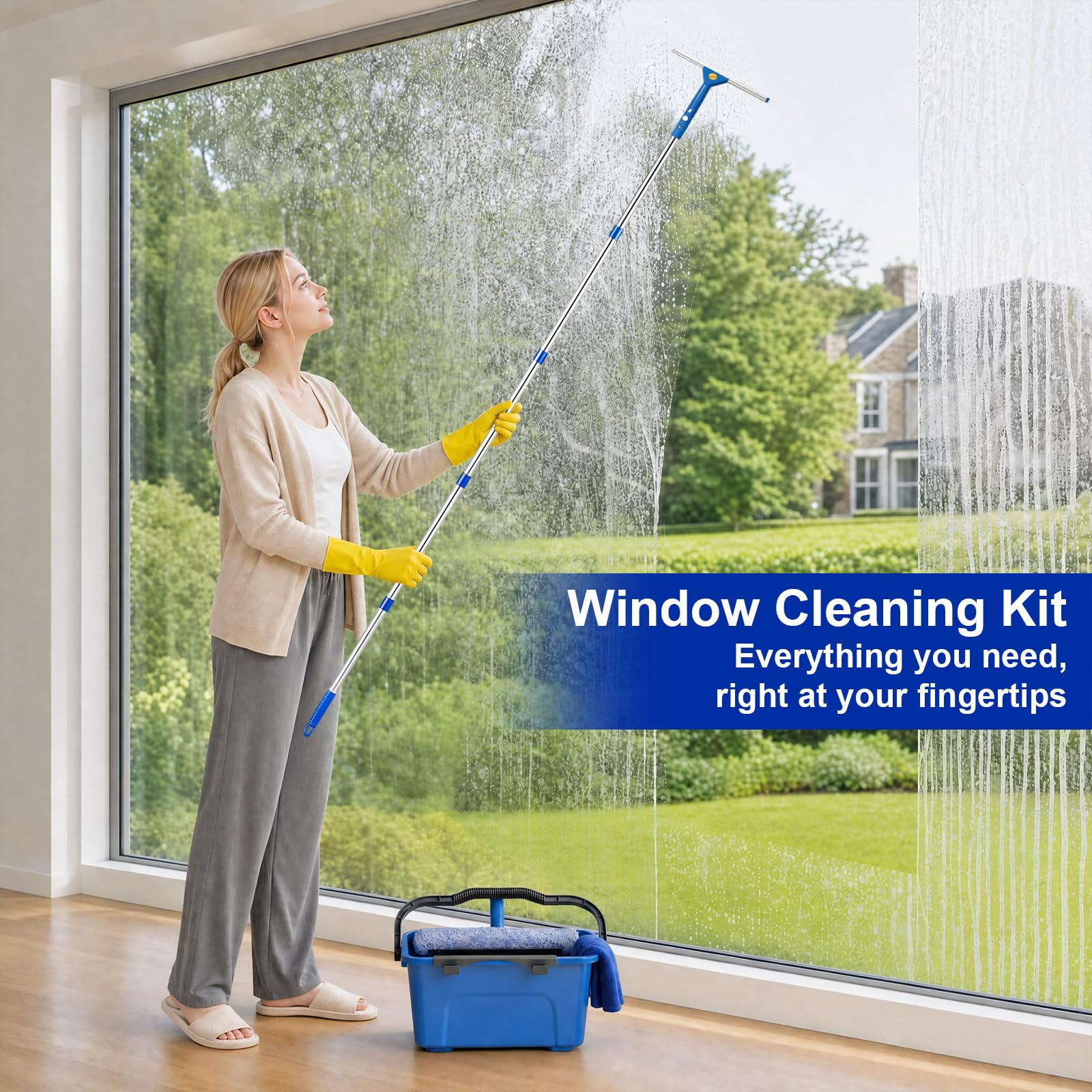 Professional Window Cleaning Kit, Window Washing Kit with 3 Gallon Bucket, 14-Inch Squeegee