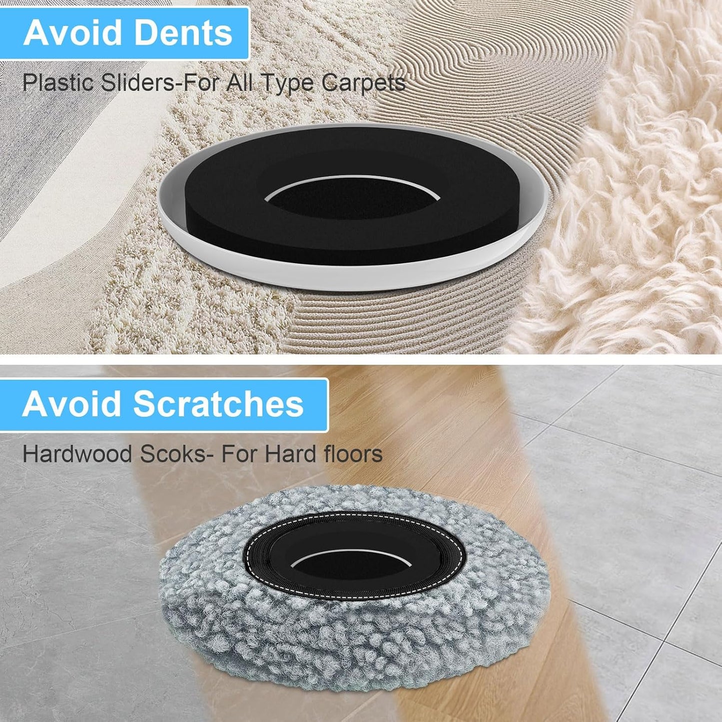 New Upgrade Furniture Sliders, Multi-Surface 3-in-1 Furniture Movers Sliders, Round Moving Pads with 8PCS 4.3" Carpet Sliders+4PCS Hard Floor Socks+1 Lifter, Protect Floor and Easily Move Furniture