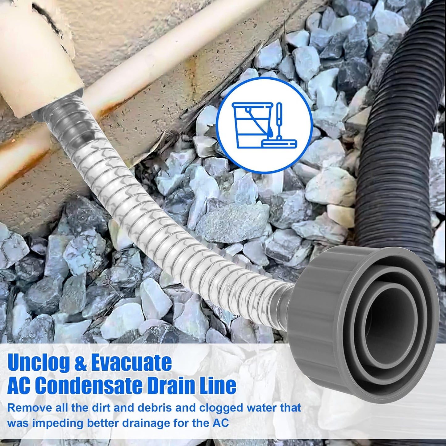 Wet Vac Attachment A/C Drain Lines Cleaner Tool, AC Drain Line Vacuum Adapter to Unclog and Evacuate ABS Compatiable With Most PVC Pipe Sizes Grey