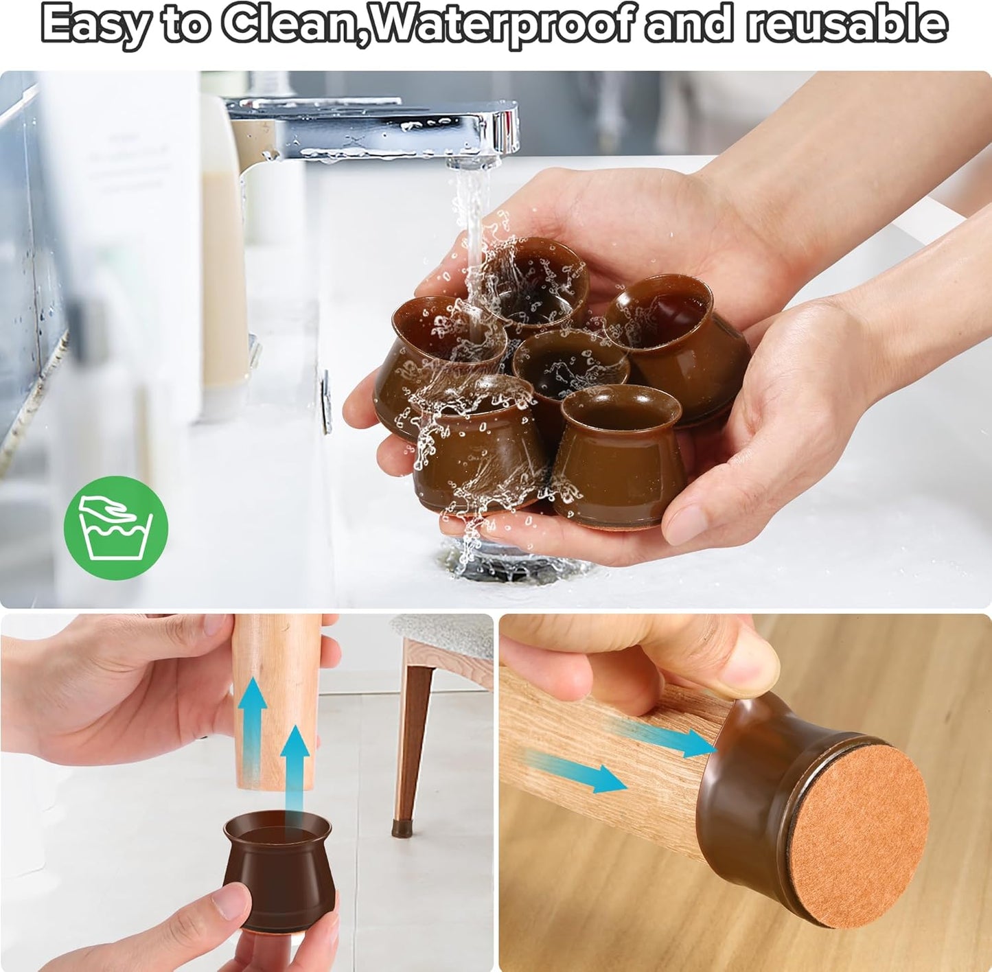 24PCS Upgraded Silicone Chair Leg Floor Protectors for Hardwood Floors, Furniture Sliders for Chair Legs, Felt Bottom Furniture Pads, Anti-Slip Round&Square Cap Covers to Scratch and Reduce Noise