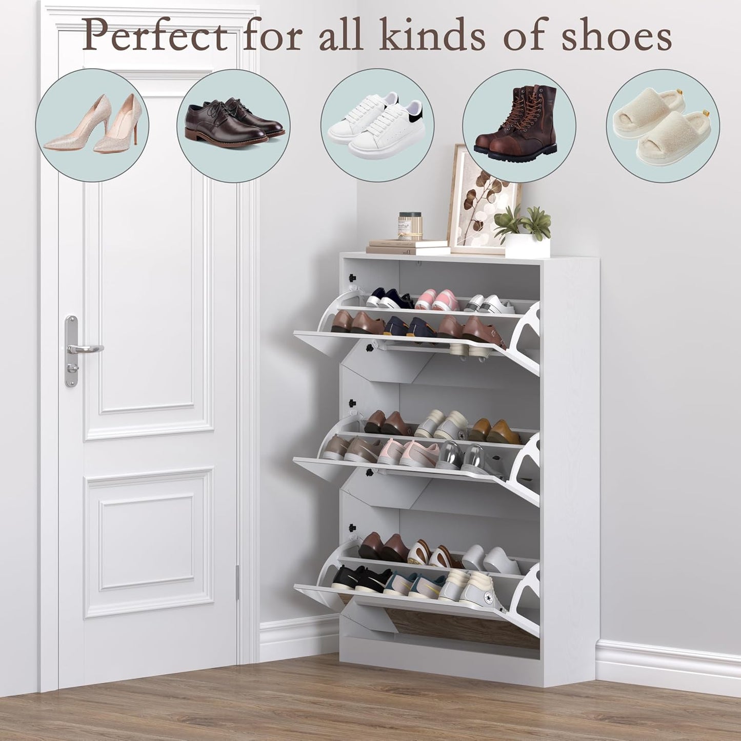 Shoe Cabinet with 3-Flip Mirror Drawers, Freestanding Shoe Rack Organizer with Hidden Handle, Slim Narrow Shoe Storage Cabinet for Entryway, Entrance, Hallway, Bedroom