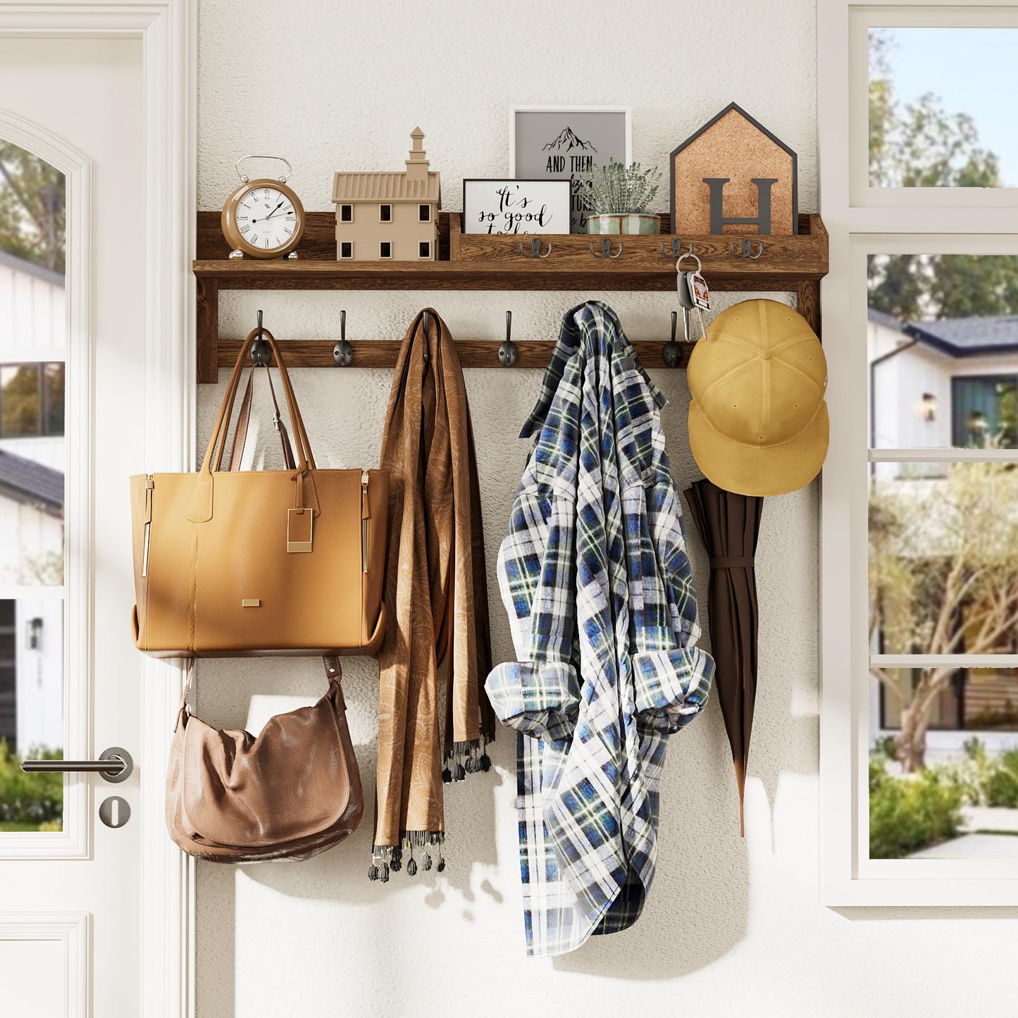 AMBIRD Coat Rack Wall Mount, 35 inch Large Wall Hooks with Shelf, Entryway Shelf with 7 Dual Coat