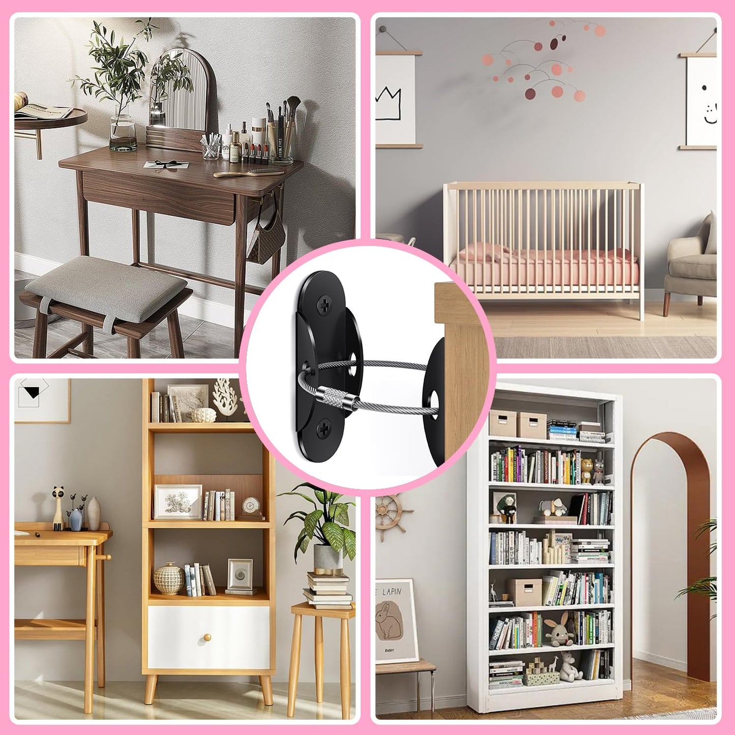 Anti Tip Furniture Anchors (6 Packs) Furniture Anchors for Baby Proofing, Earthquake Straps for Furniture Dresser Wall Safety Anchor Furniture Safety Straps Wall Straps, Black