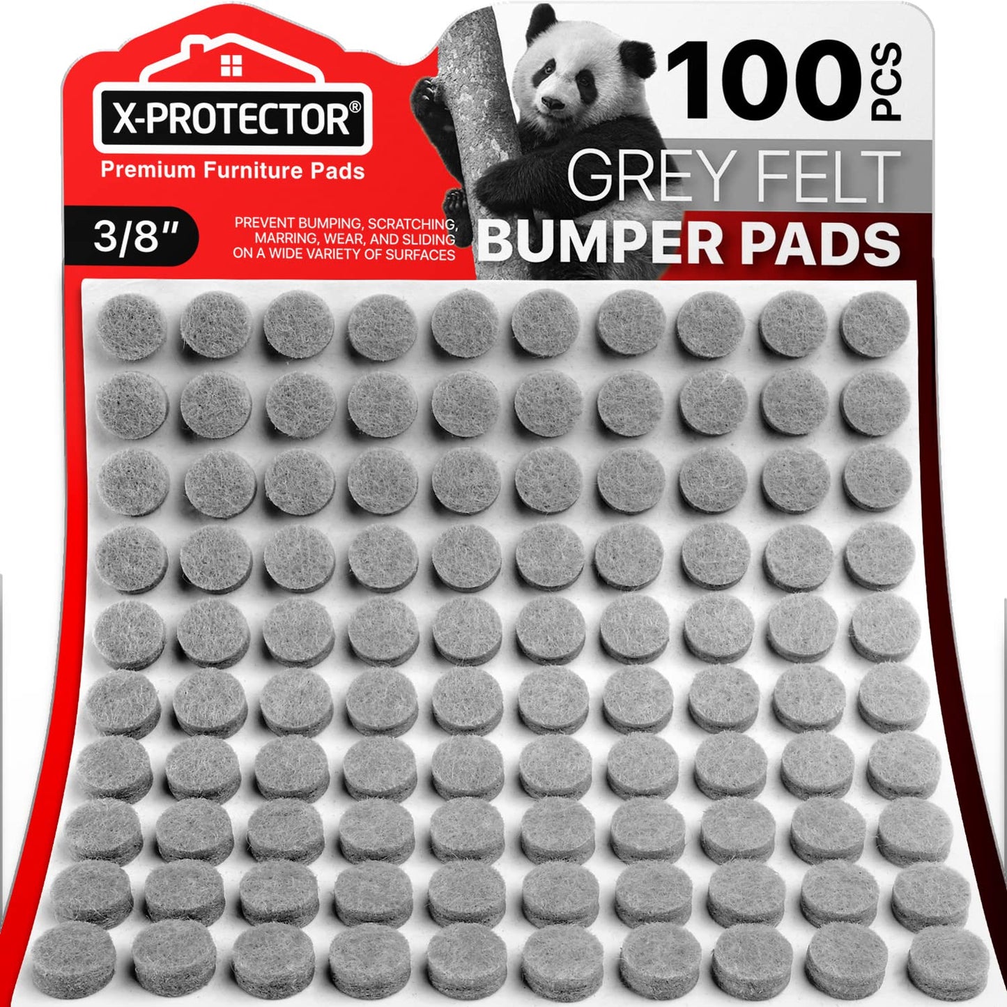 Cabinet Door Bumpers X-Protector 100 PCS – Small Felt Pads 3/8” – Ideal Grey Felt Bumpers – Self-Adhesive Thick Felt Dots – Bumper Pads to Protect Glass & Other Surfaces!
