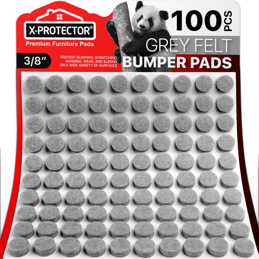 Cabinet Door Bumpers X-Protector 100 PCS – Small Felt Pads 3/8” – Ideal Grey Felt Bumpers – Self-Adhesive Thick Felt Dots – Bumper Pads to Protect Glass & Other Surfaces!