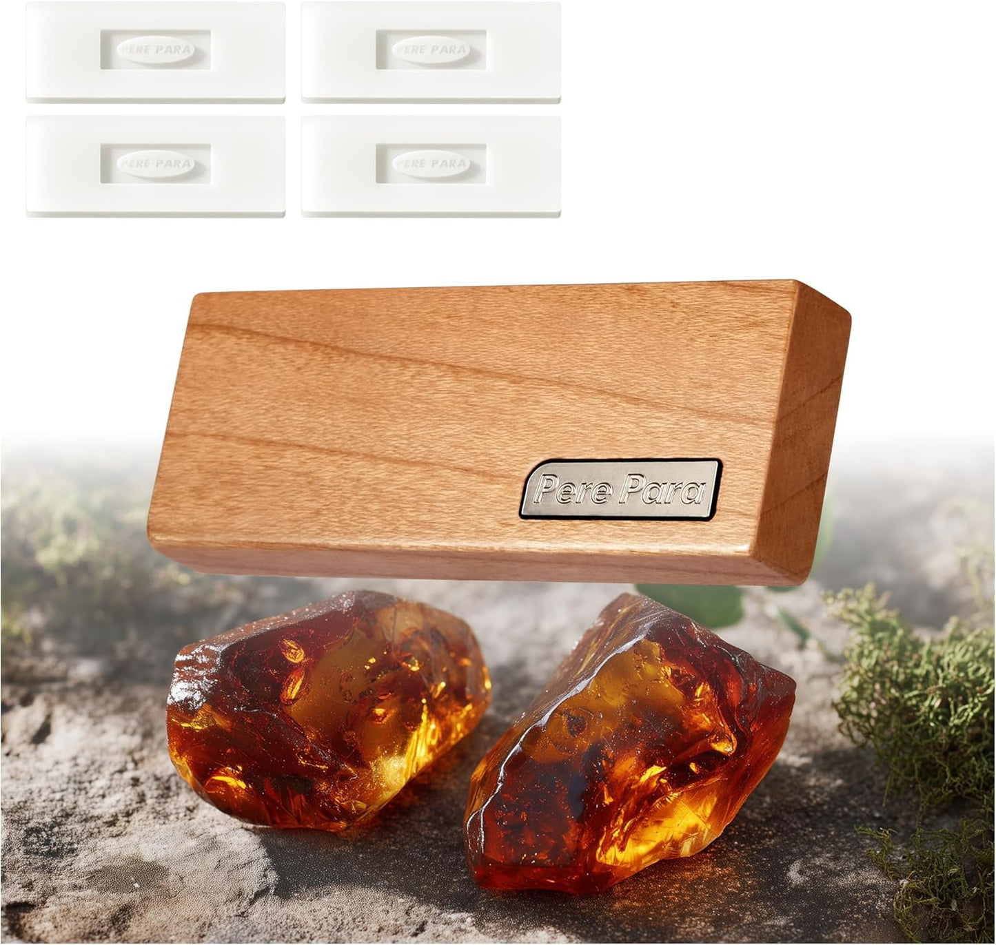 4 Refreshing Scent Bags Wood Car Air Freshener Vent Clip (Burlywood, Amber)- Natural Scent Diffuser for Car, Truck & SUV Premium Essential Oil Starter Kit Gift for Men & Women