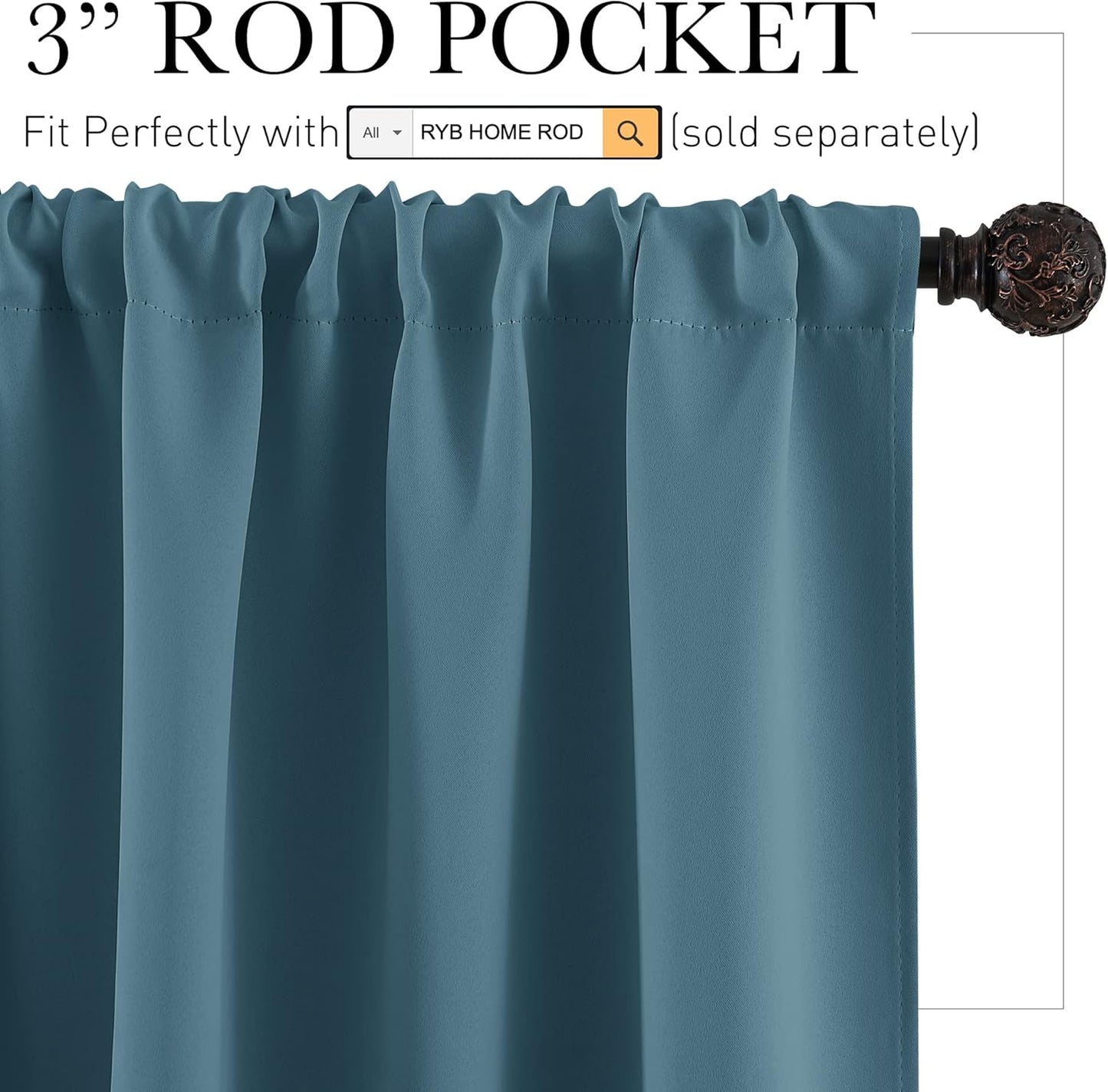 RYB HOME Bathroom Curtains for Small Window, Room Darkening Privacy Assured Curtains Drapes Lights & Draft Blocking for Kitchen Pantry, W 42 x L 45 inches, 2 Panels, Slate Blue