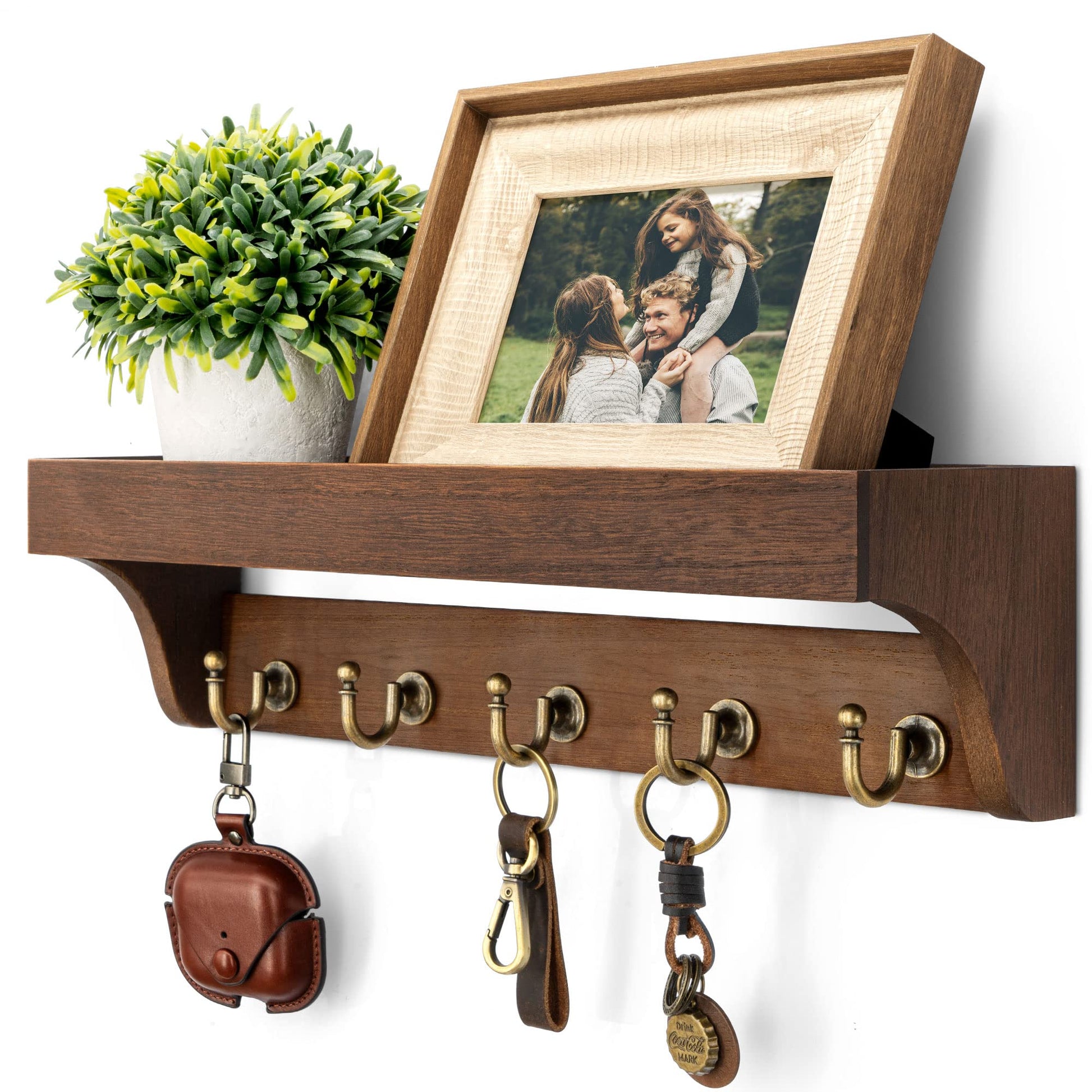 Rebee Vision Key Holder Wall Mount with 5 Hooks for Entryway, Retro Brown