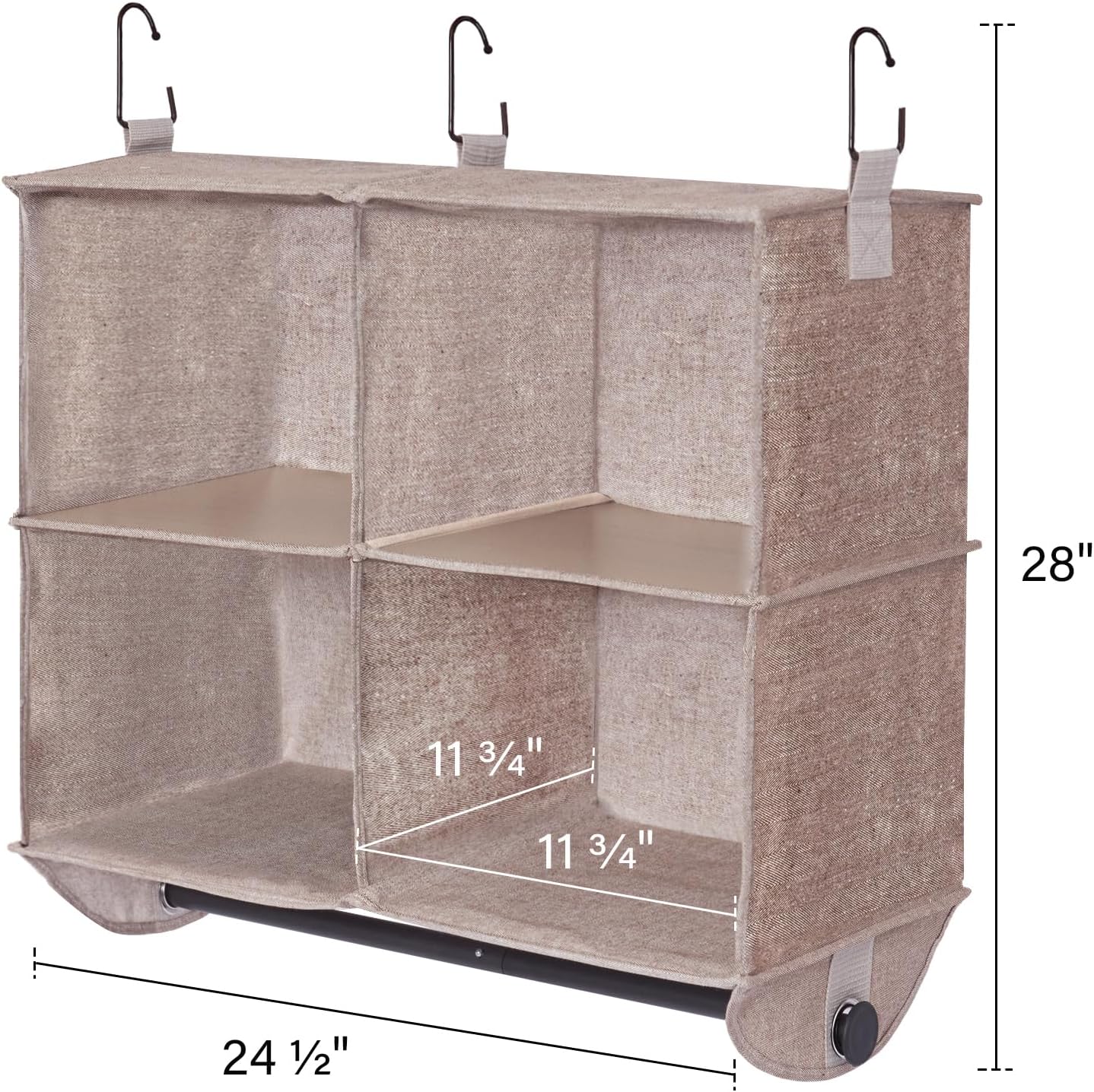 StorageWorks Hanging Closet Organizer with Metal Rod, 4-Section Closet Organizers and Storage, Collapsible Hanging Shelves for Baby Clothes, Shoes, Sweater Storage, Brown and Beige