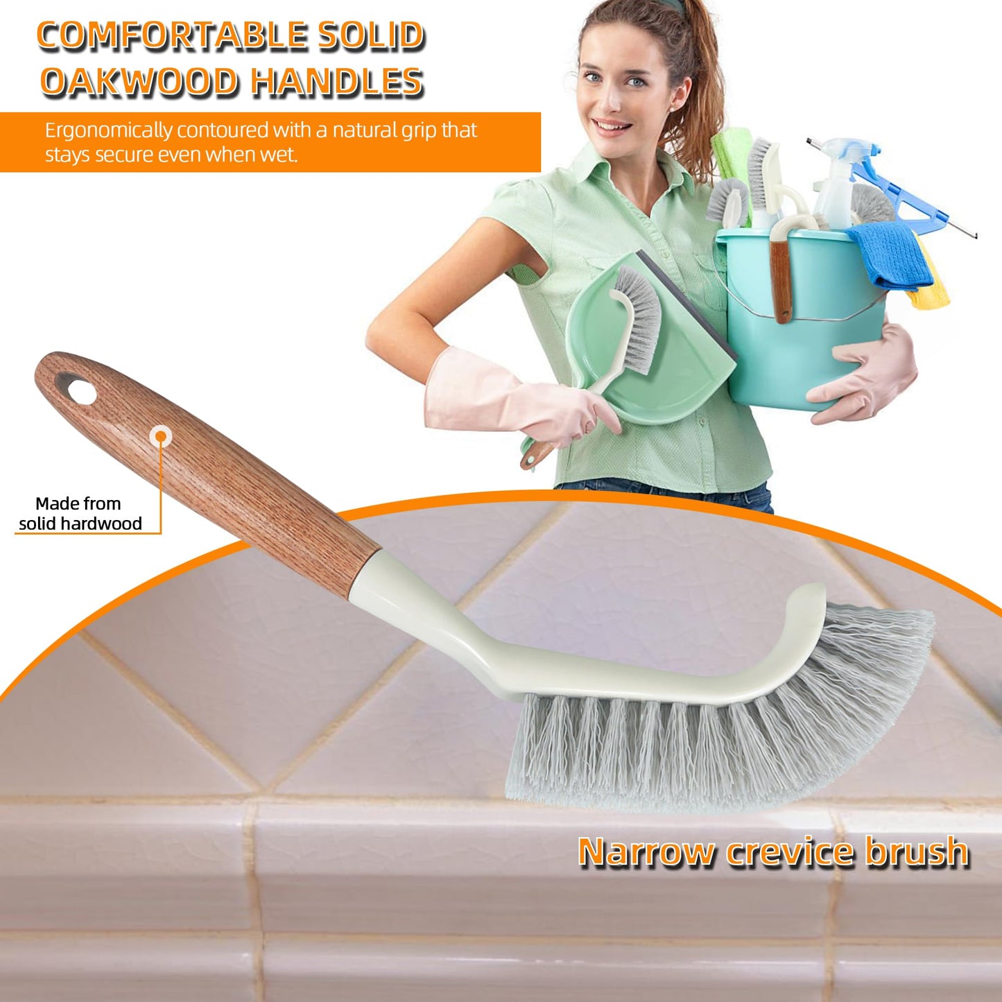 5-Pack Heavy Duty Scrub Brushes Set with Wooden Handles