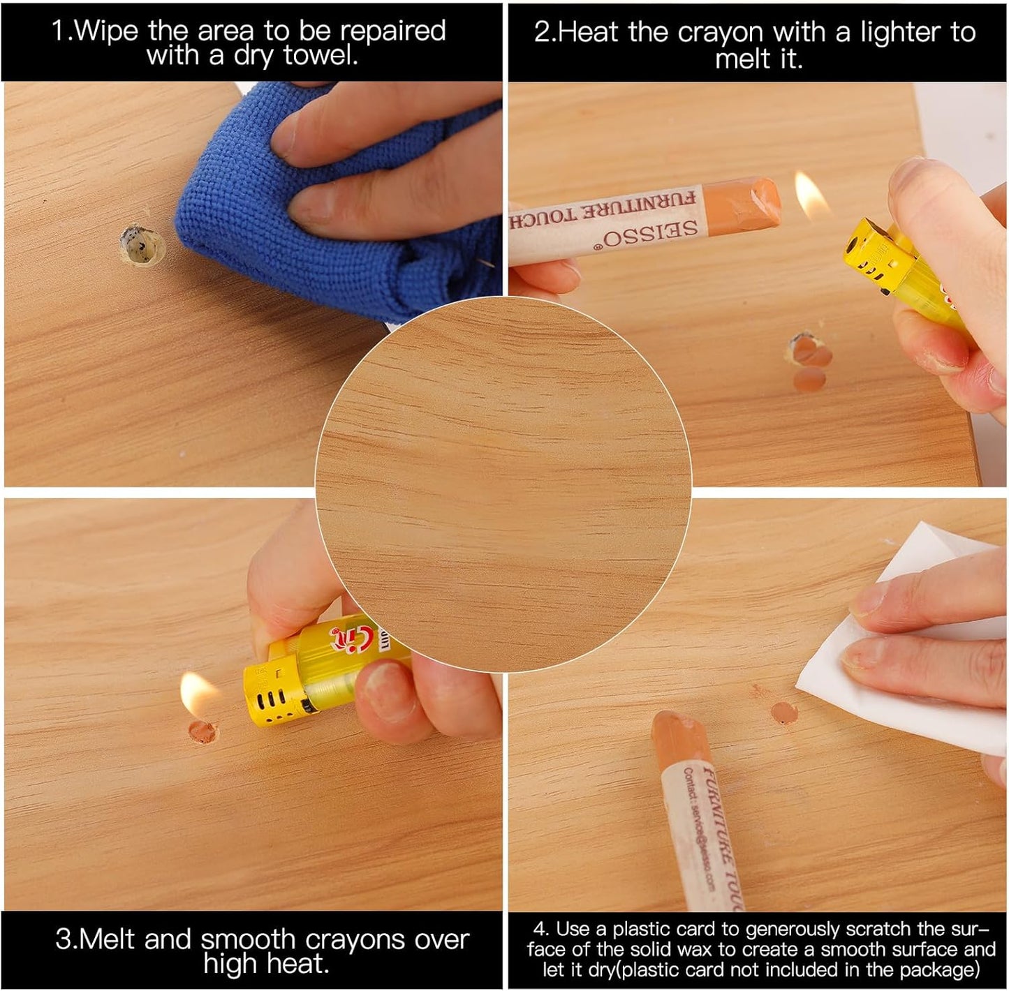 SEISSO Furniture Repair Crayon, 6 Pcs - Wood Filler Sticks, Scratch Repair Wax, Furniture Marking Repair - Scratch, Hole, Table, Wood Floor, Guitar, Covering, Instrument Fill Sticks -Red Cherry