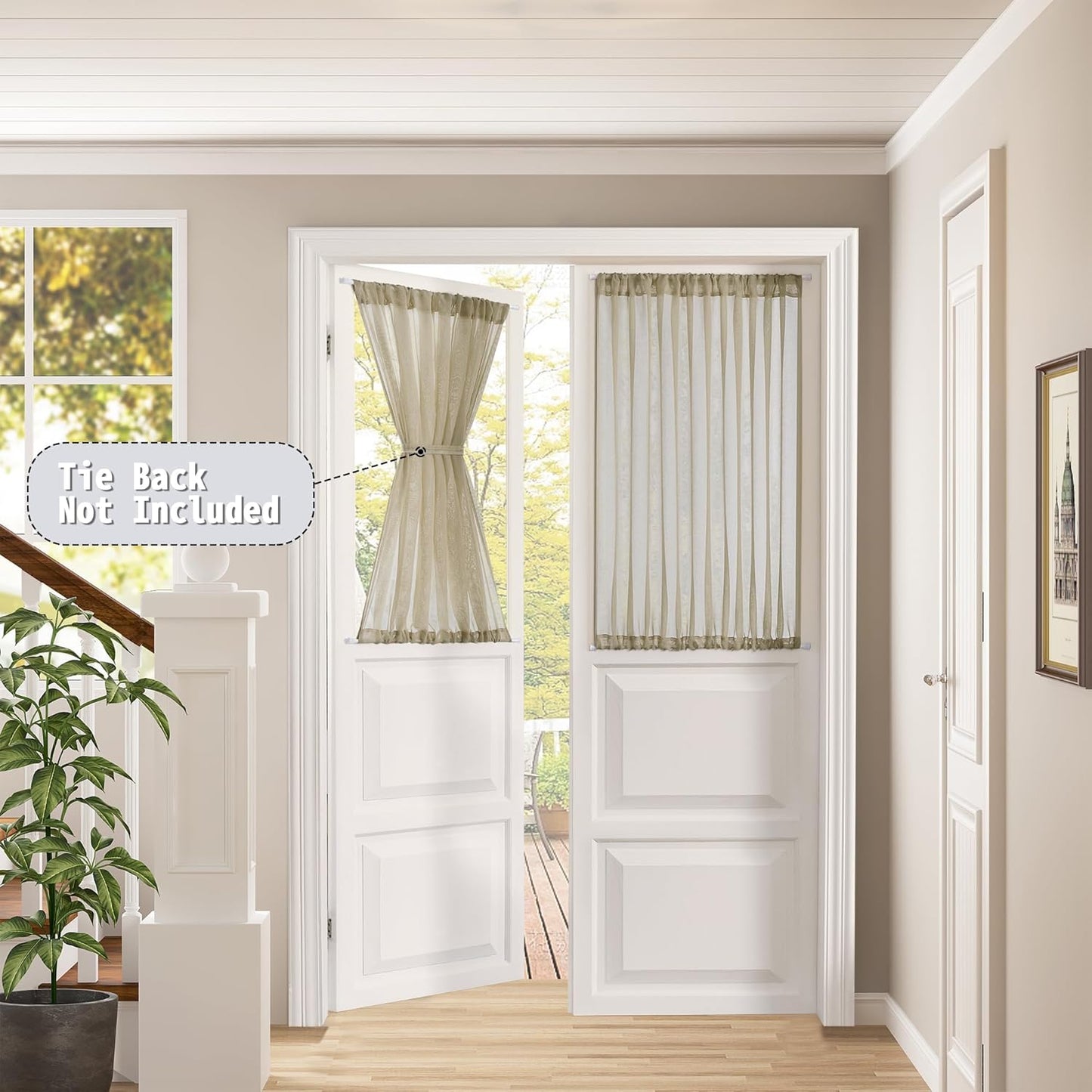 Tollpiz Small Sheer Door Curtain Closet Linen Textured Curtain Sheers Doorway Light Filtering Voile French Doors Rod Pocket Curtains Patio Glass Door, 25 x 40 inches Long, Taos Taupe, Set of 1 Panel