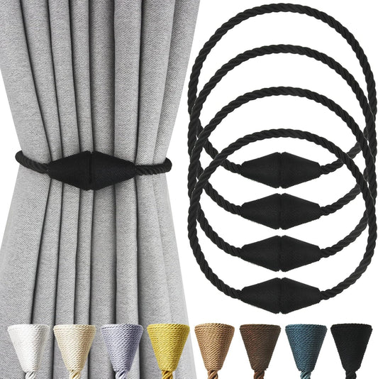 4 Pack Magnetic Curtain Tiebacks Rope Modern Handmade Curtain Tie Backs Decorative Drapes Weave