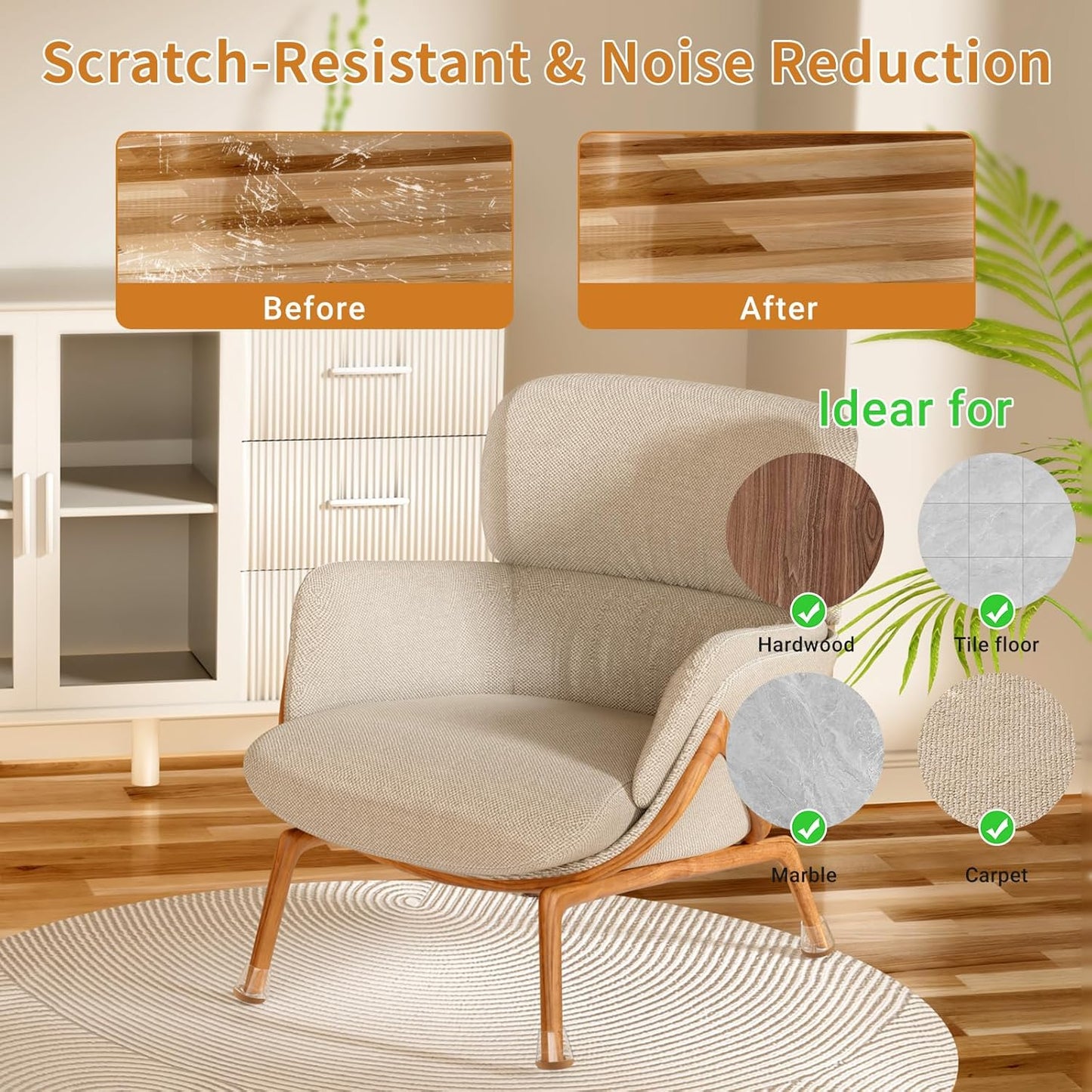 Meldel 24 PCS Silicone Chair Leg Floor Protectors Extra Small(0.6"-0.8") Rubber Felt Furniture Pads