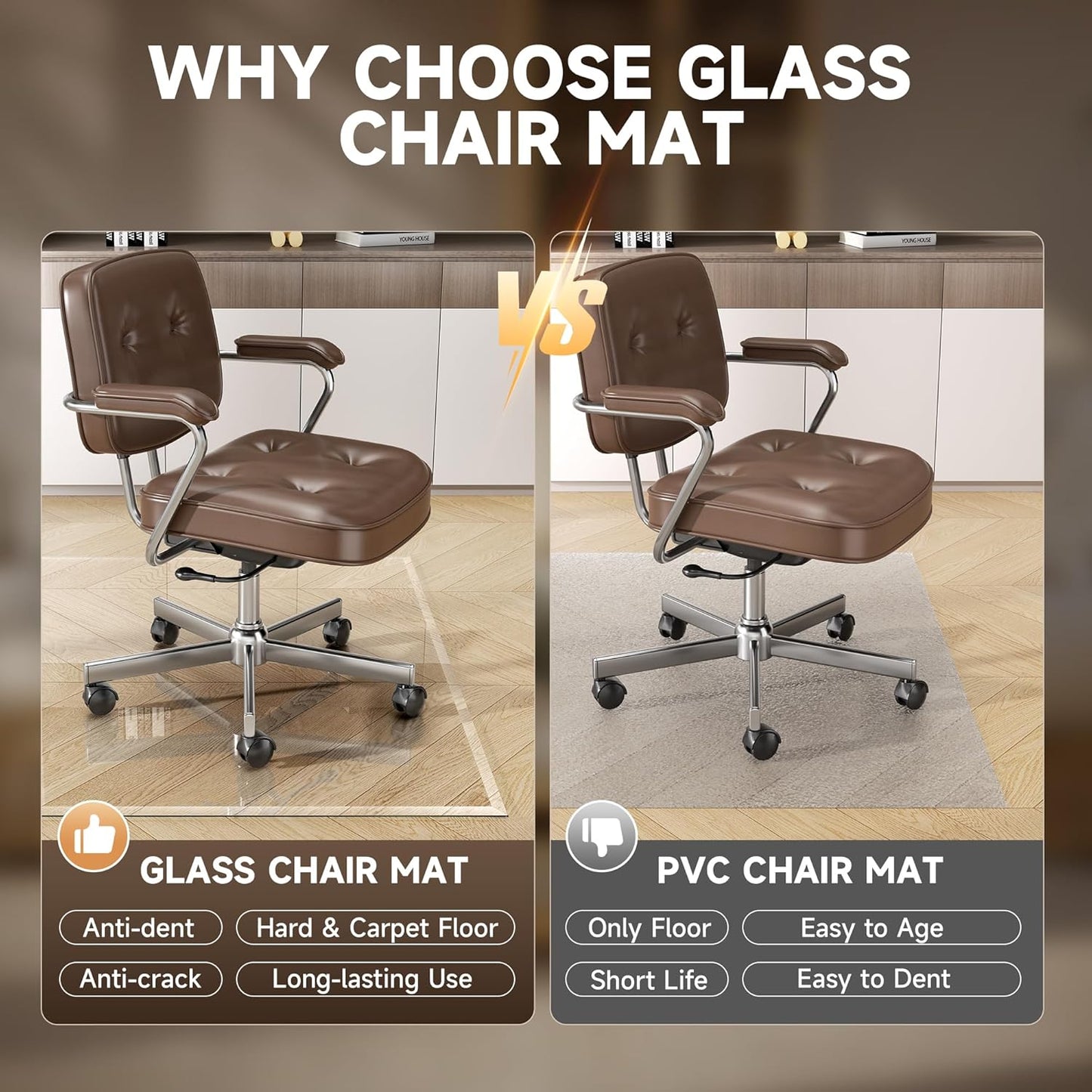 [Tempered Glass] 47“ x 40” Beveled Edge Glass Chair Mat with Polished Edge Clear Office Chair Mat, Glides Smoothly, Suitable for Carpet or Hardwood Floors