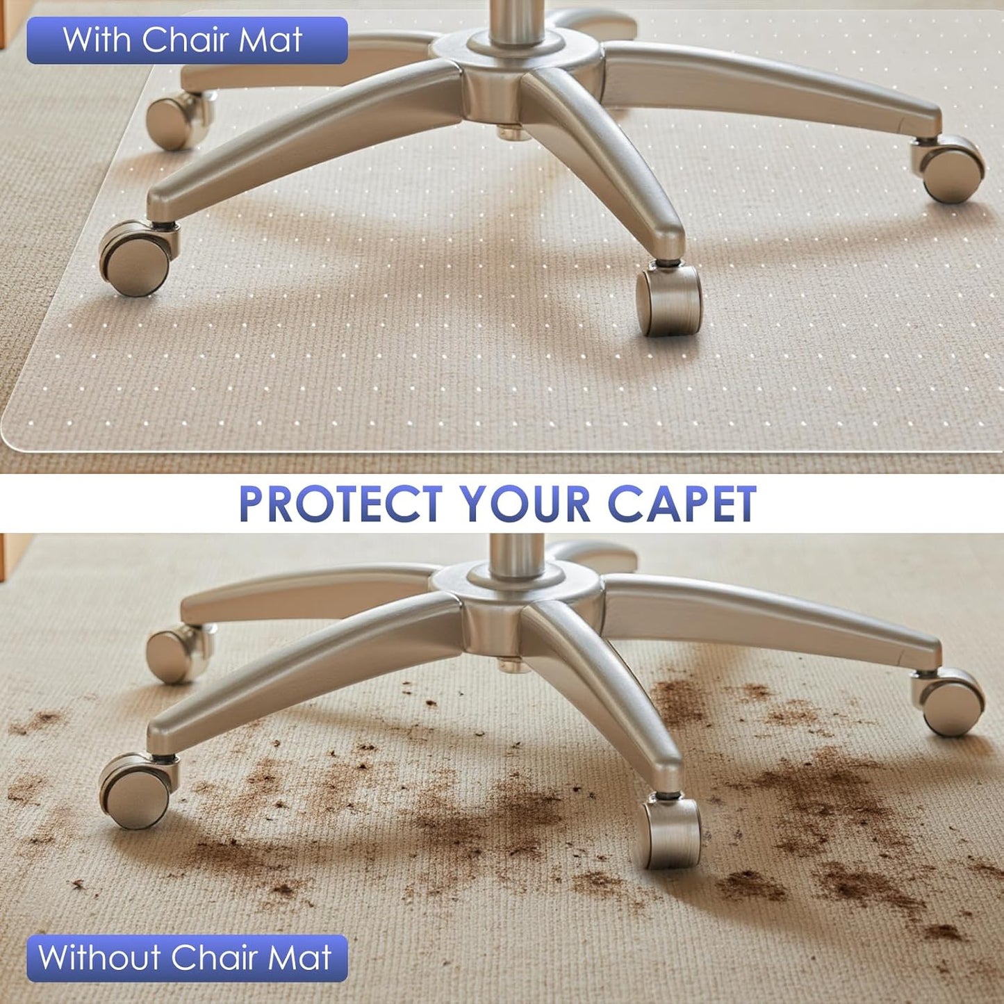 Kuyal Office Chair Mat for Carpet, 46x60 Clear Heavy Duty Computer Chair Mat, Under Desk Protector Carpeted Floors Mat, Easy Chair Movement,Ship Flat
