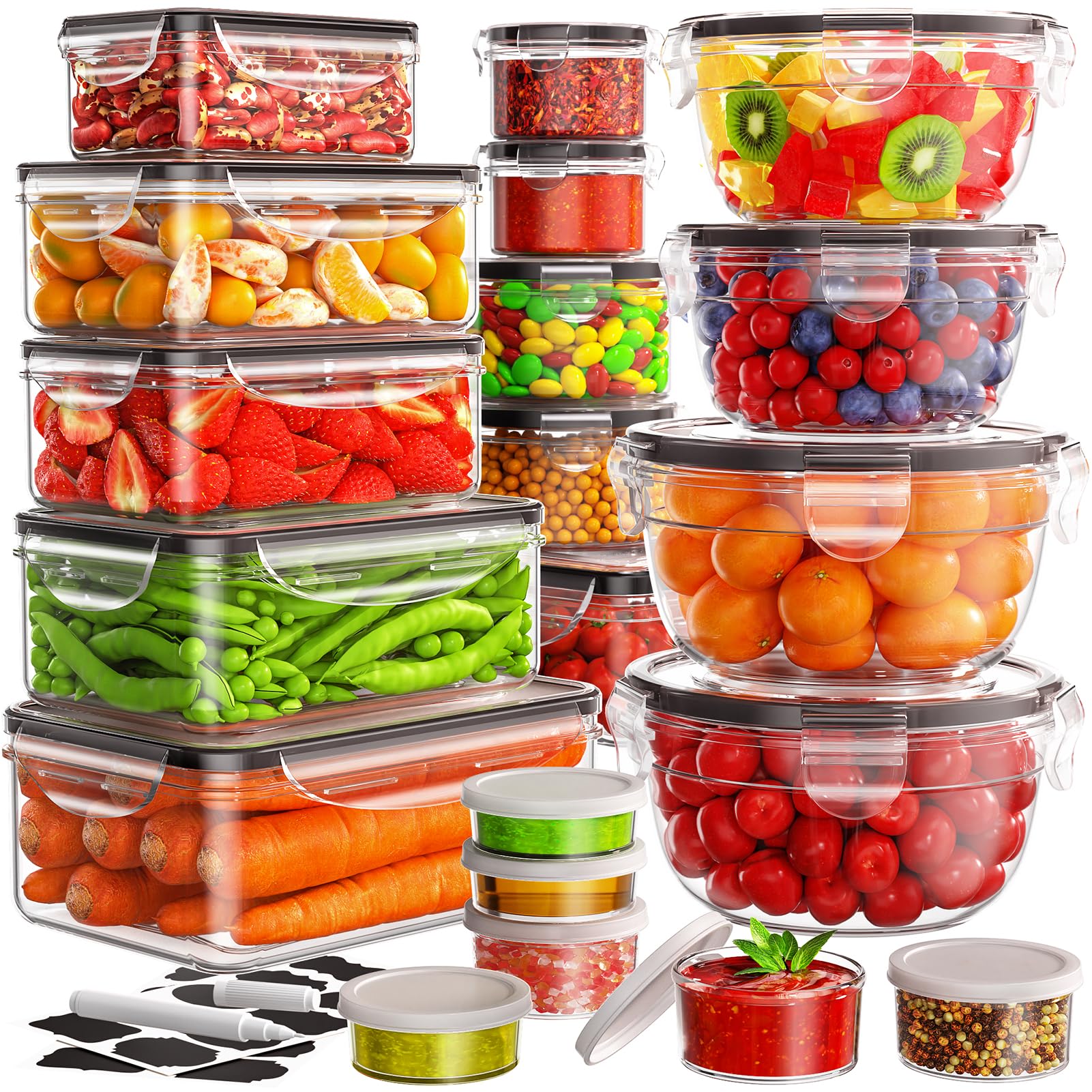 JSCARES 40 PCS Food Storage Containers with Lids Airtight (20 Lids &20 Containers) - Leakproof