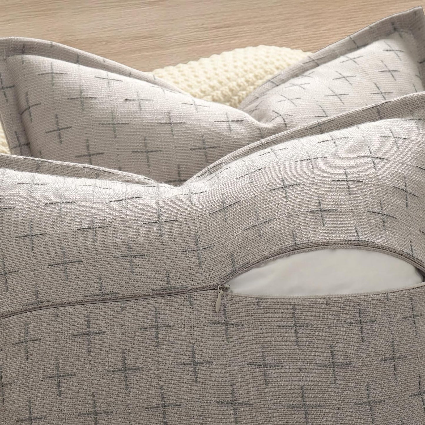ZWJD Pillow Covers 20x20 Set of 2 Soft Polyester Textured Pillow Covers with Stylish Flange Edge Cozy Farmhouse Throw Pillows for Couch Bed Sofa Living Room