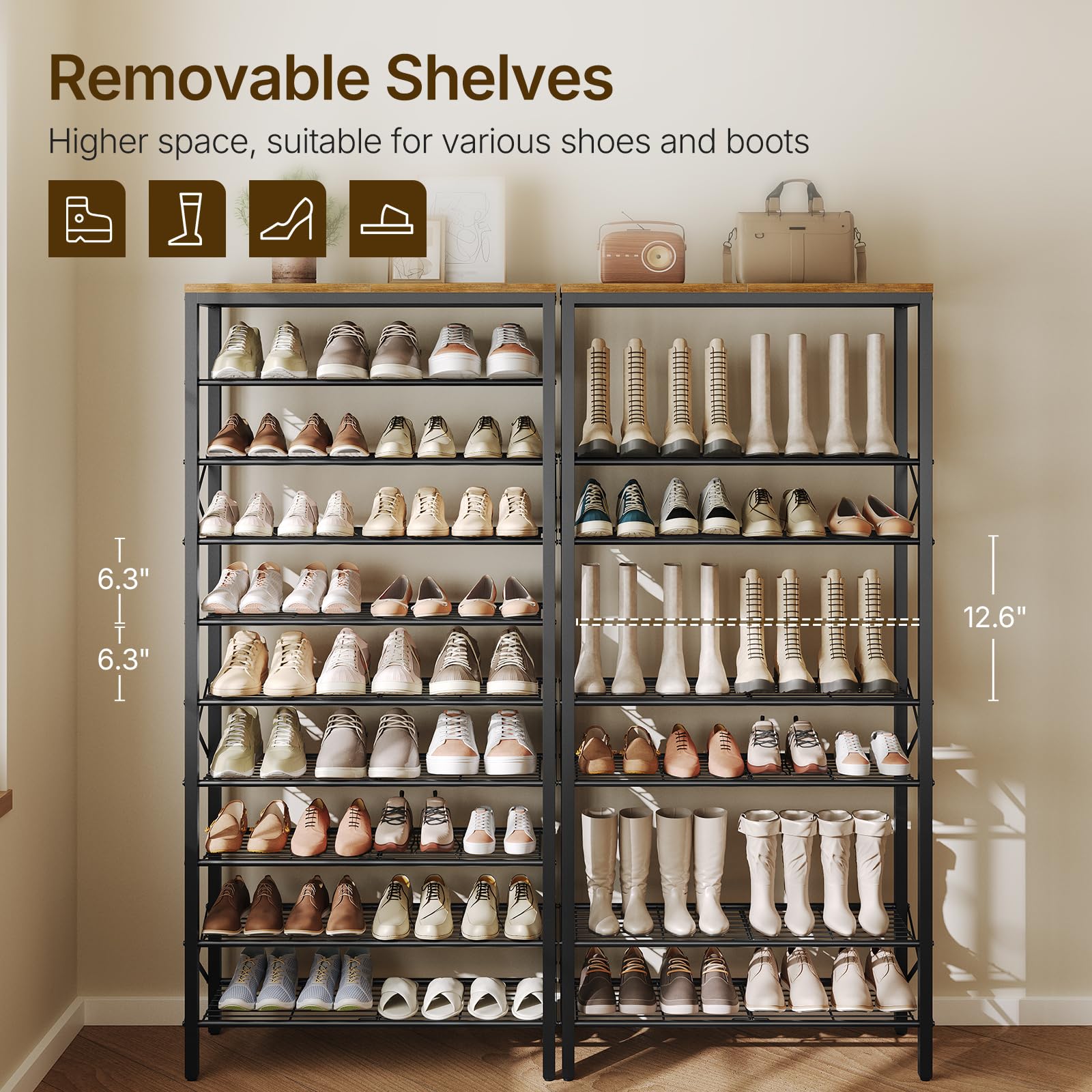 YATINEY 10 Tier Shoe Rack, Large Capacity Shoe Storage Organizer Holds 40 Pairs, Sturdy and Stable