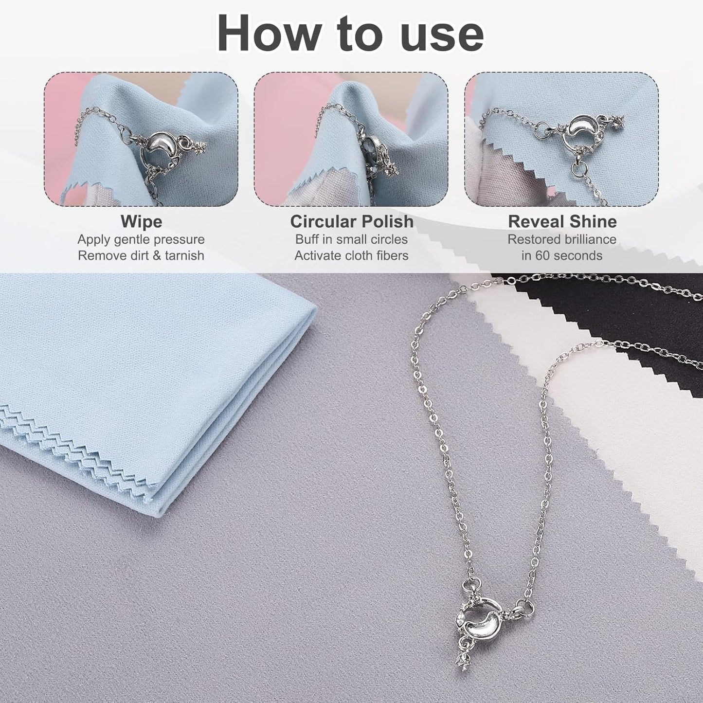 MECCANIXITY Jewelry Polishing Cloth 11.8x11.8 Inch Silver Polish Cleaning Cloths Jewelry Cleaner for Gold, Rings, Necklaces, Diamond, Bracelets, Pack of 2 (White）