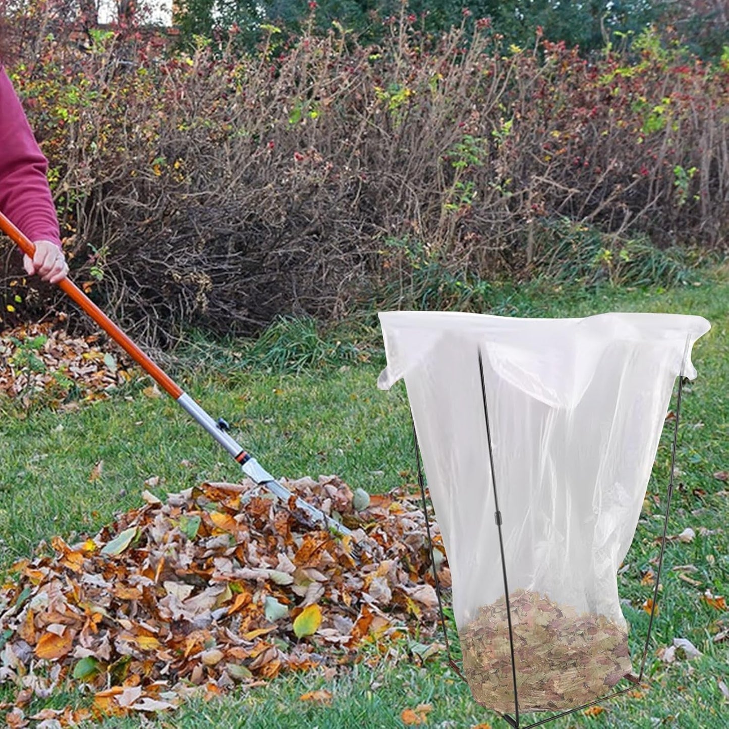 2 Pack Metal Trash Bag Holder, Garden Garbage Bag Holder for 30-45 Gallon Bags for Leaves, Yard Weeding, Camping, Lawn Party - Multi-Use Outdoor (Black with 8 clips)