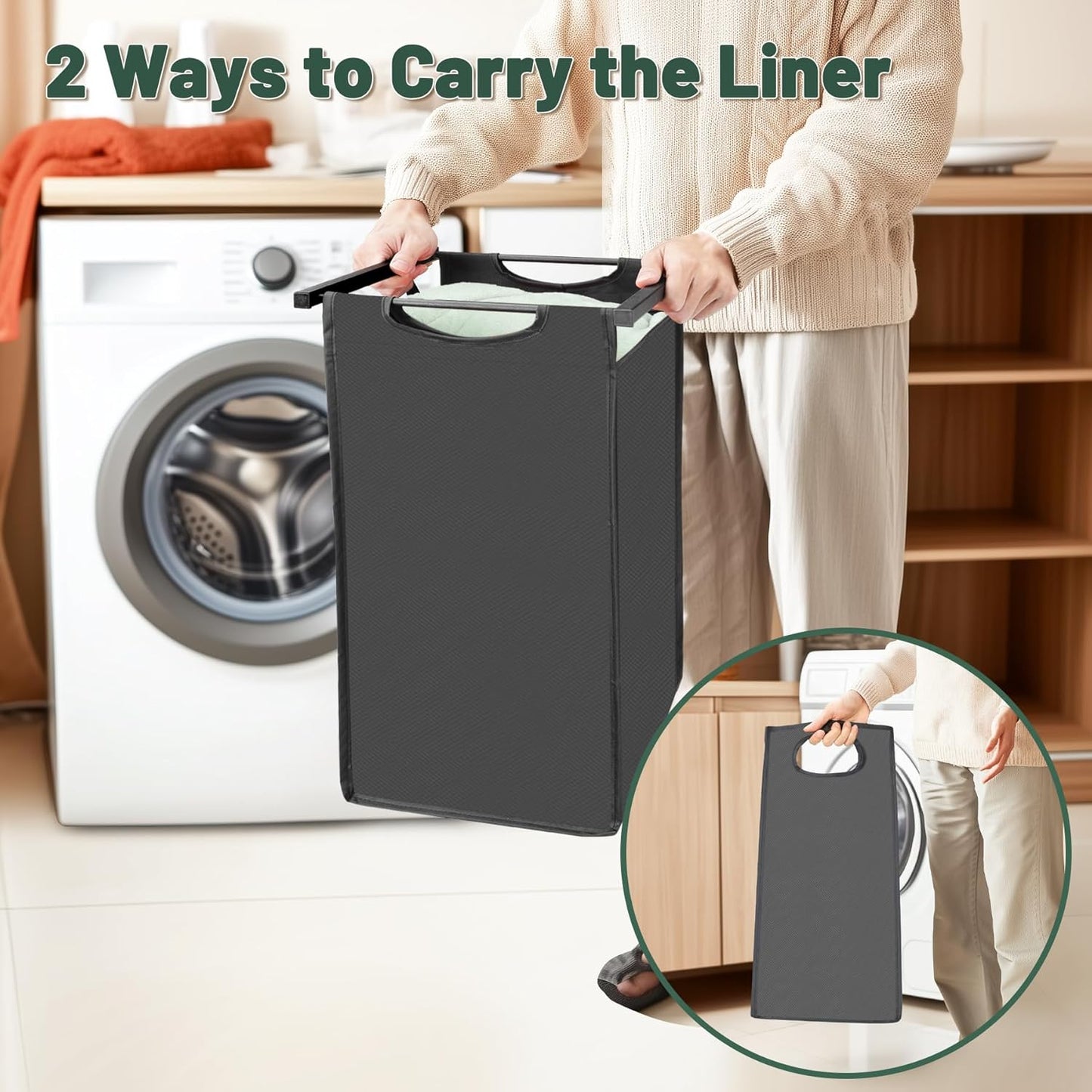 Laundry Hamper, Laundry Sorter with 2 Pull-Out Removable Oxford Fabric Bags Cloth Laundry Basket 2 x 10 Gallons (Grey and Charcoal Black)