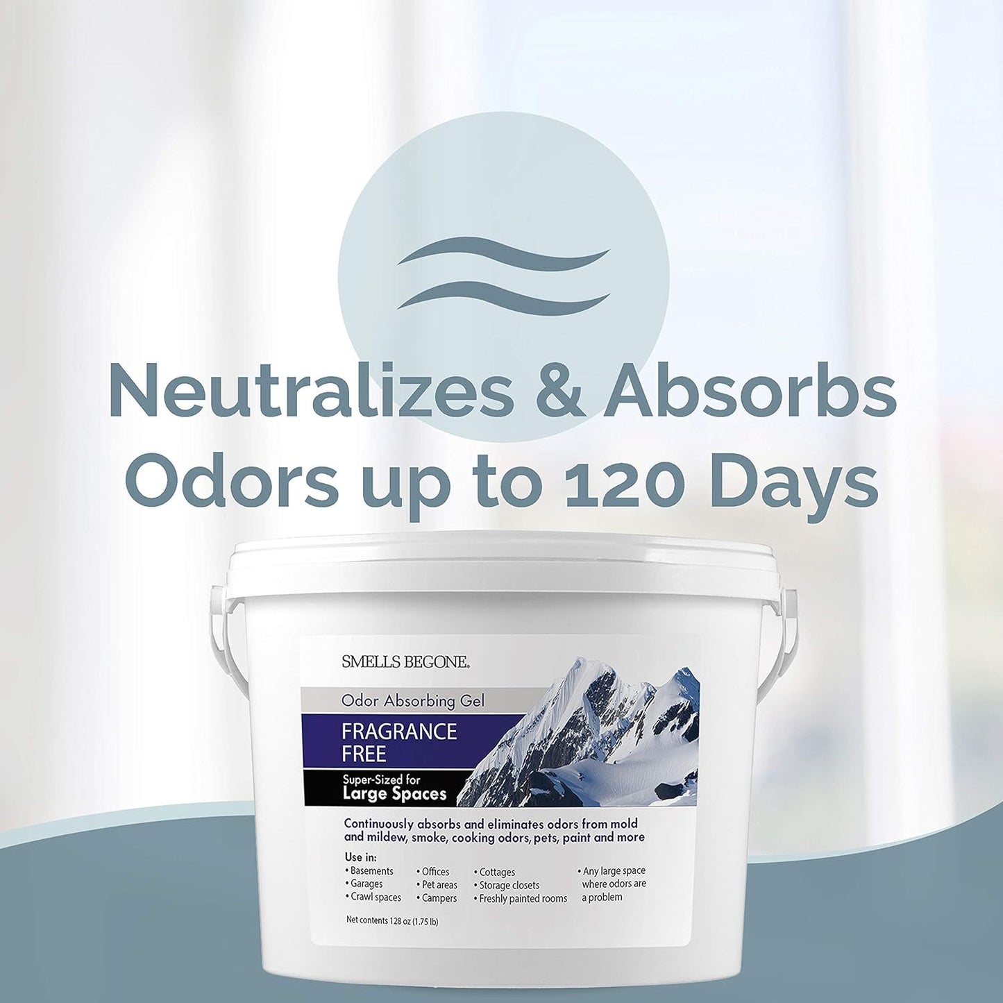 SMELLS BEGONE 1-Gallon Odor Absorber Gel - Air Freshener & Odor Eliminator for Homes, Garages & Commercial Buildings - Industrial Size - Fragrance Free